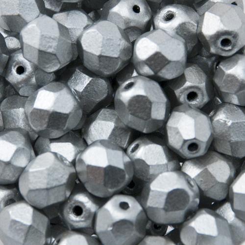 czech fire-polished round beads matte metallic silver 4mm | 50pc