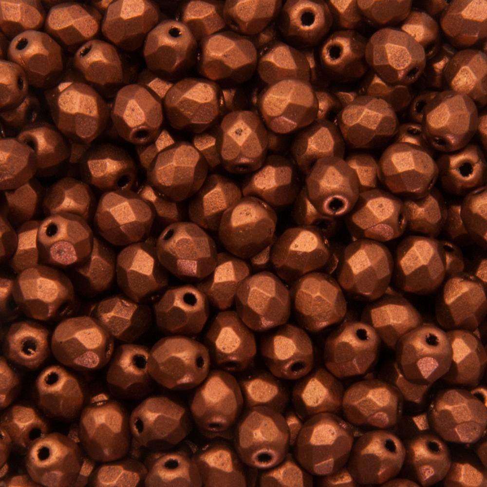 czech fire-polished round beads - matte metallic bronze fire red 4mm | 50pc