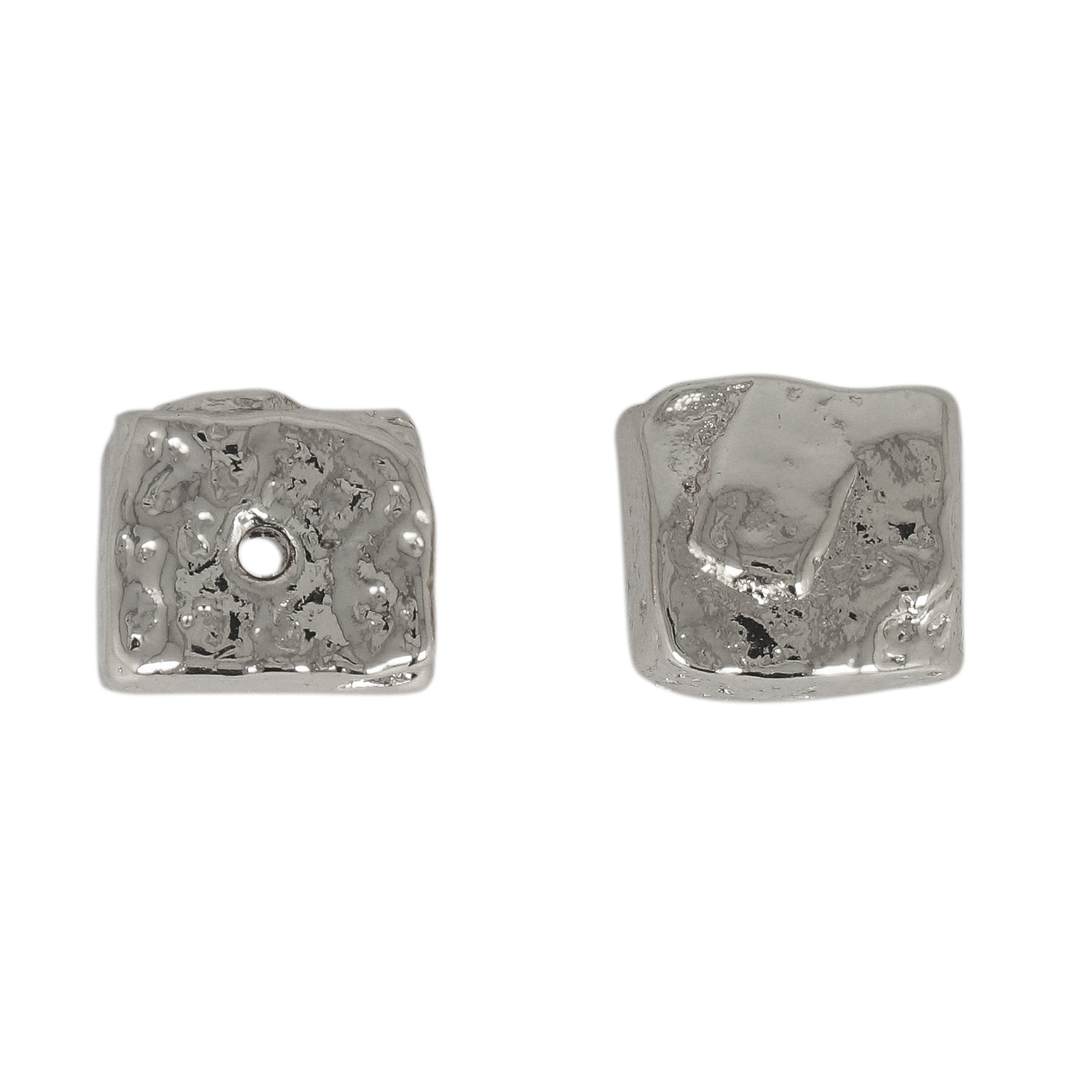 rhodium silver plated irregular cube beads 10mm | 2pc