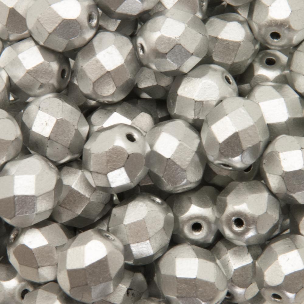 czech fire-polished round beads - matte metallic silver 8mm | 25pc