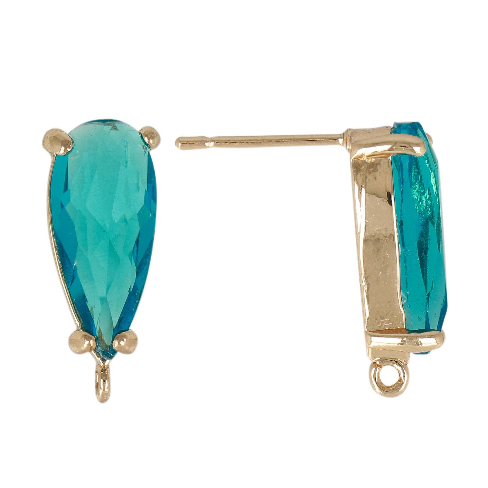 gold plated fine crystal post earring aquamarine drop 16x8mm | 2pc