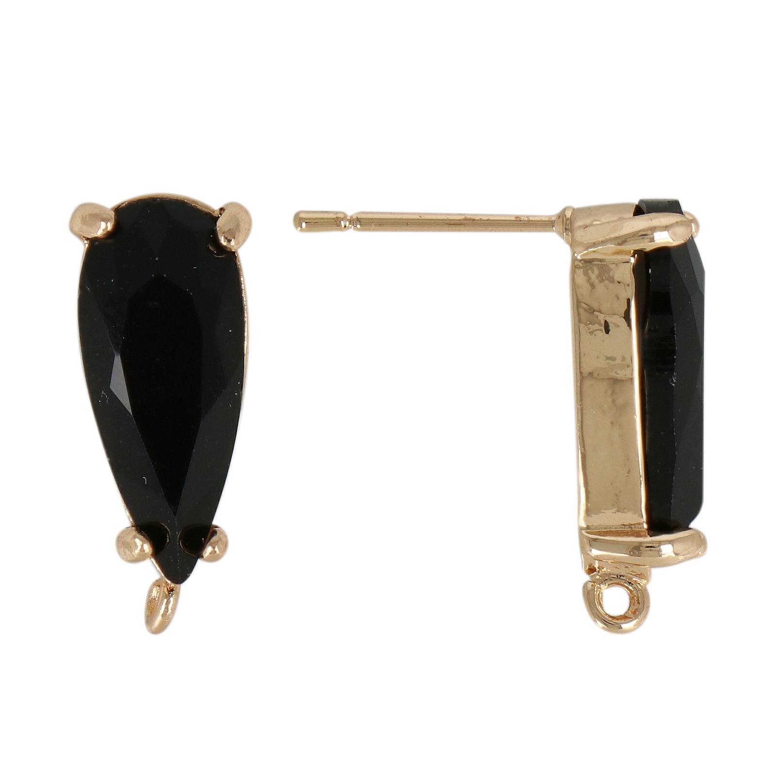 gold plated fine crystal post earring black drop 16x8mm | 2pc