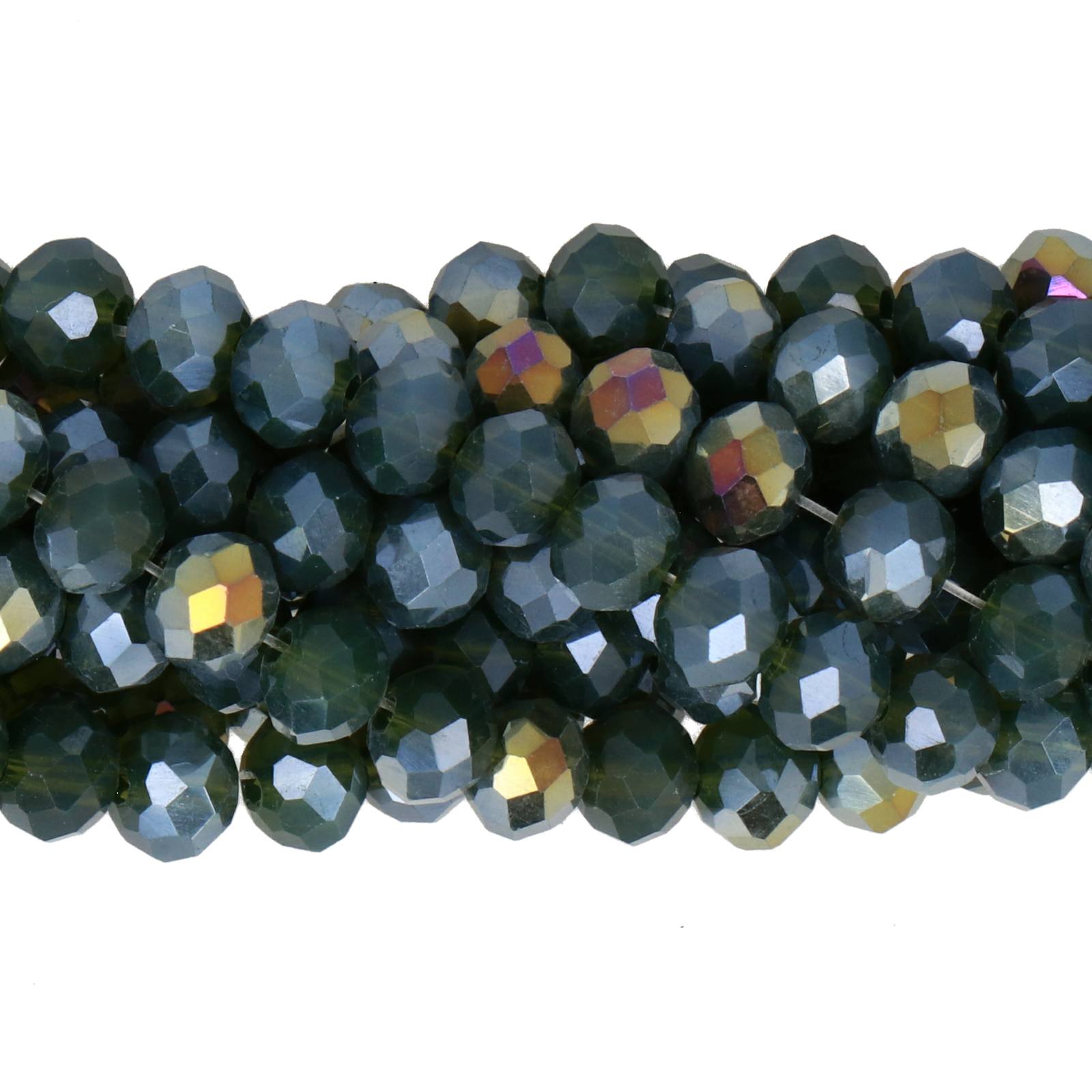 chinese glasperlen facettiertes rondelle opal moss green iridiscent 6x4mm | 1-strang