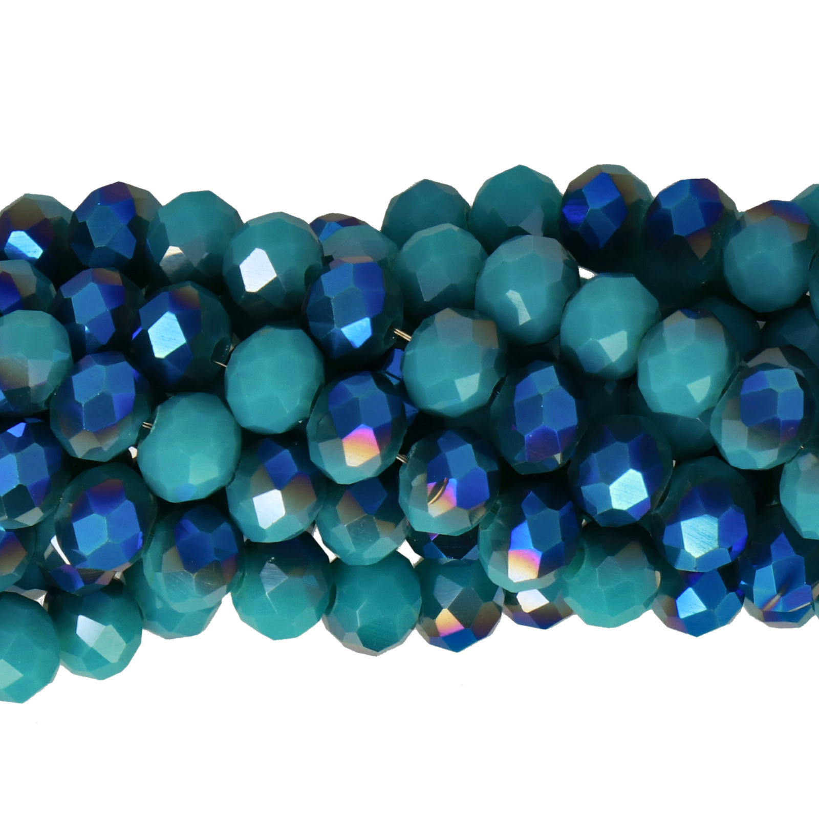 chinese glasperlen facettiertes rondelle opaque sky blue iridiscent blue 6x4mm | 1-strang