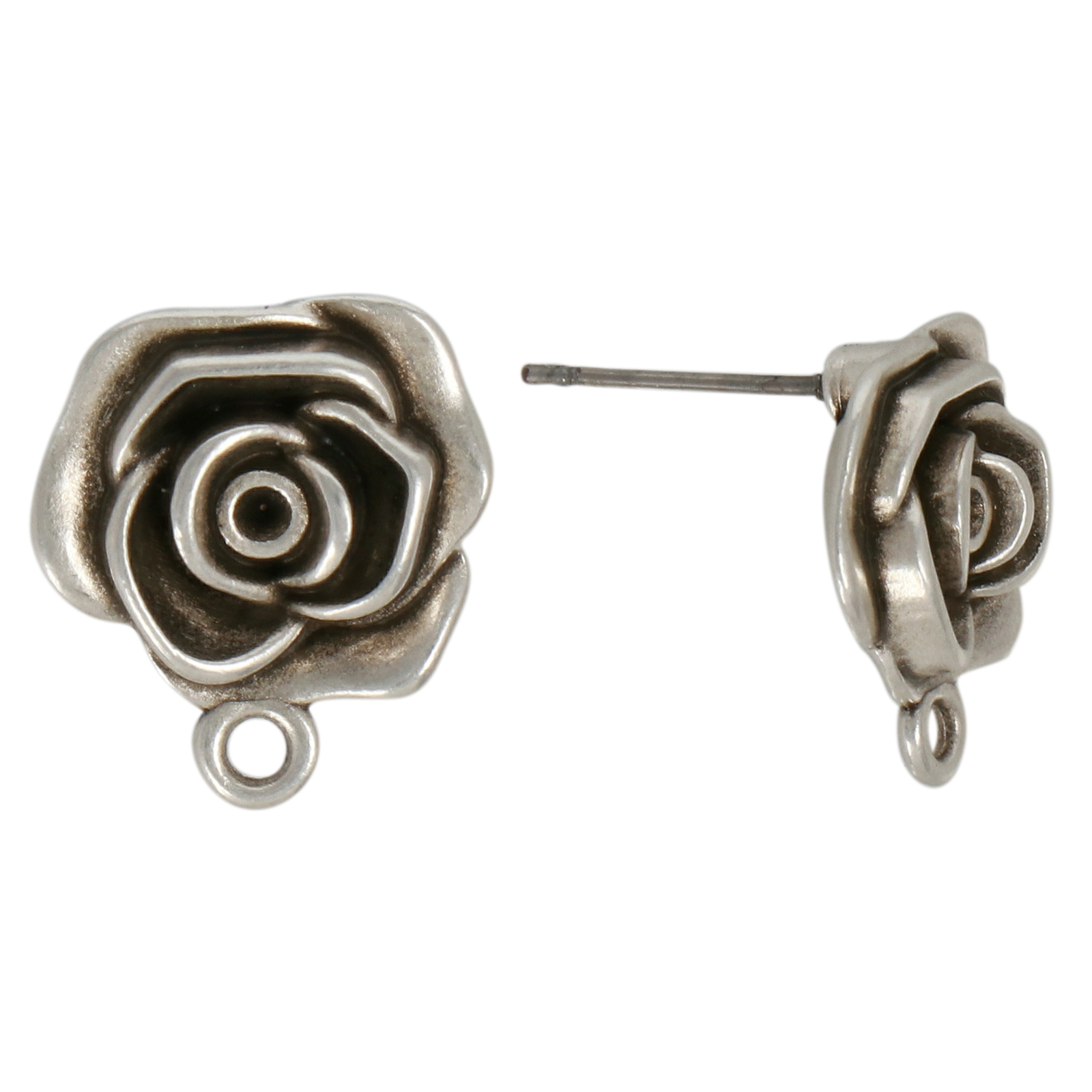 antique silver plated rose post earring 13mm | 2pc
