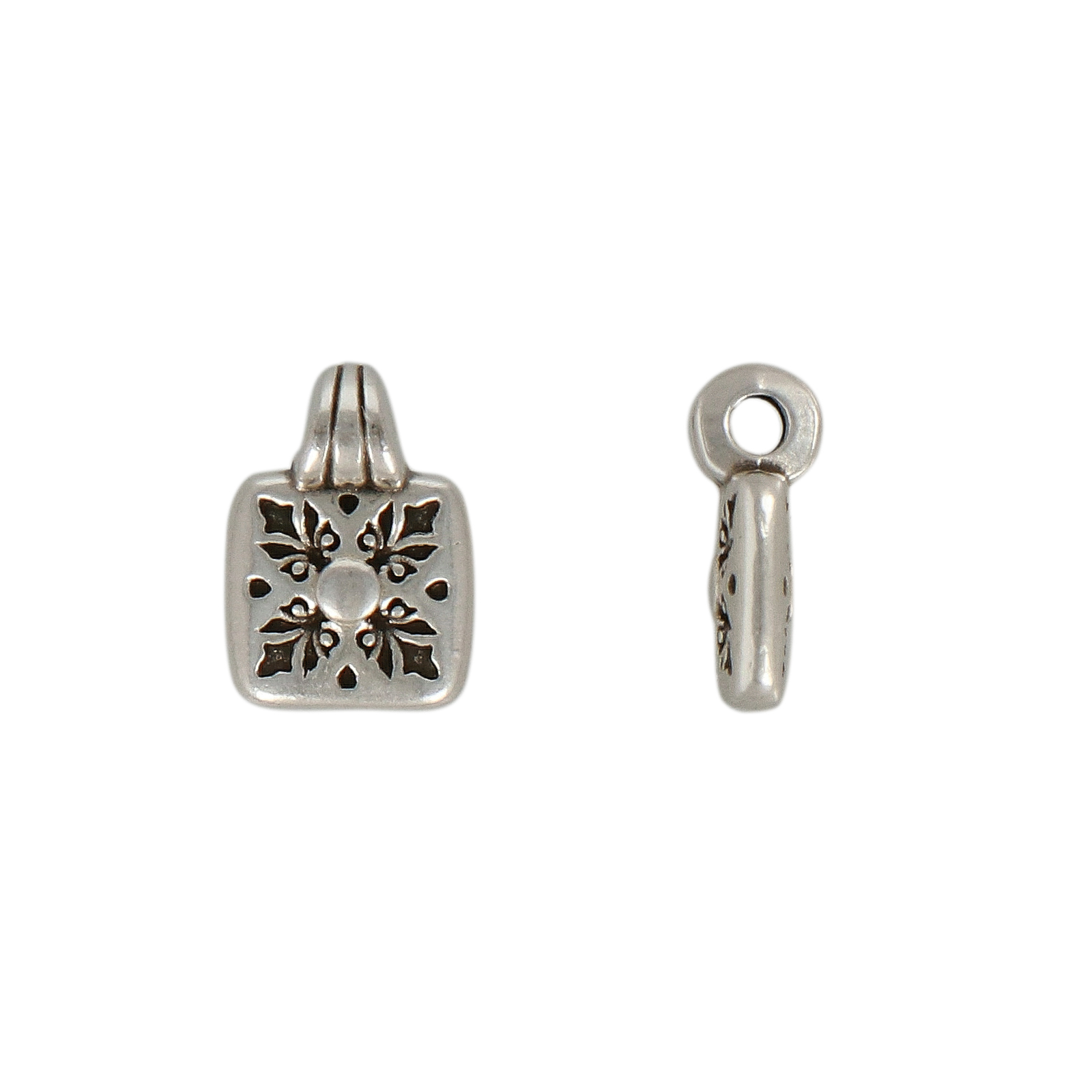antique silver plated tile charm 8mm | 8pc
