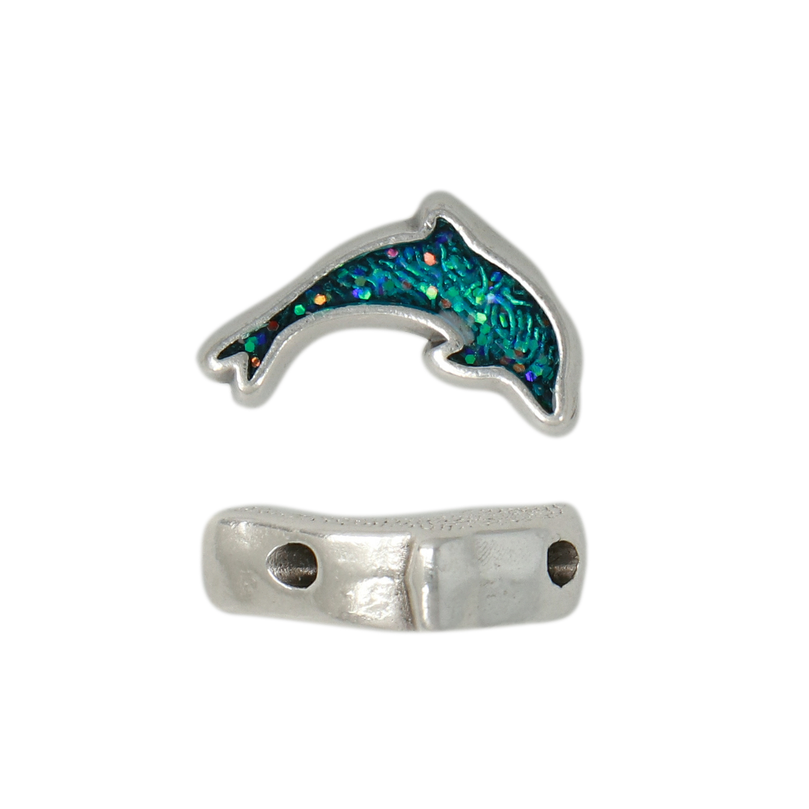 antique silver plated enameled beads dolphin 16x9mm | 2pc