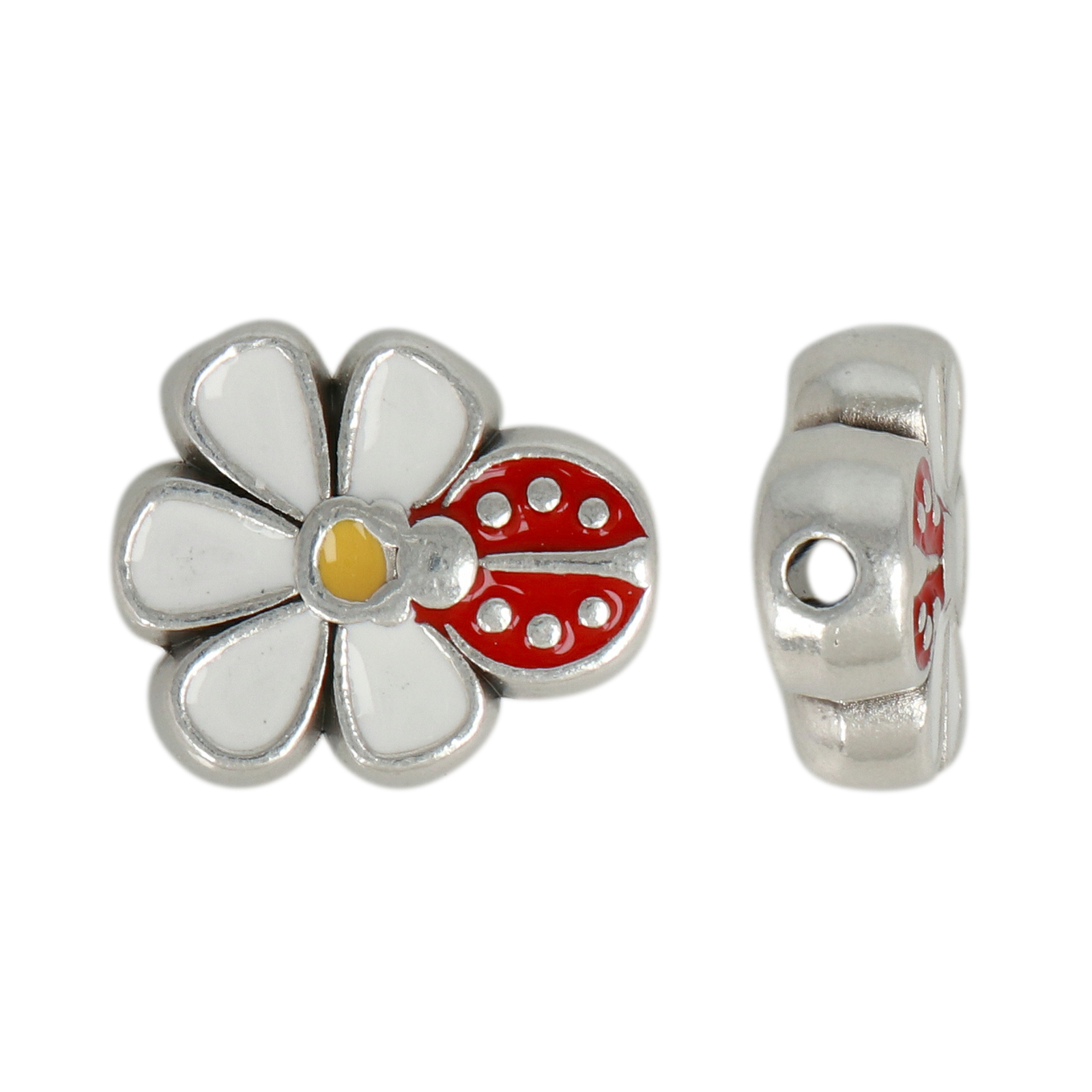 antique silver plated enameled beads daisy 17x13mm | 1pc