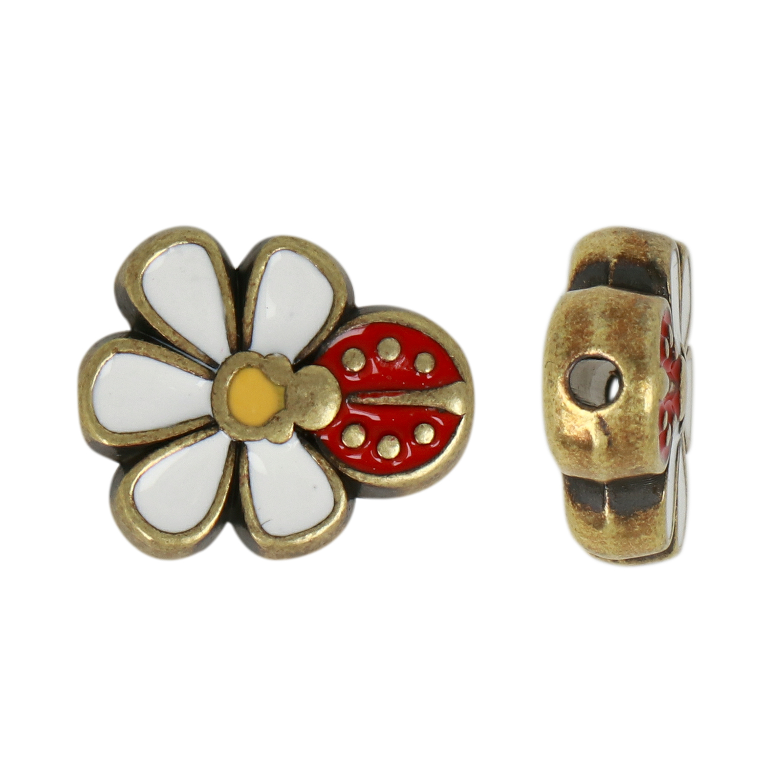 antique brass plated enameled beads daisy 17x13mm | 1pc