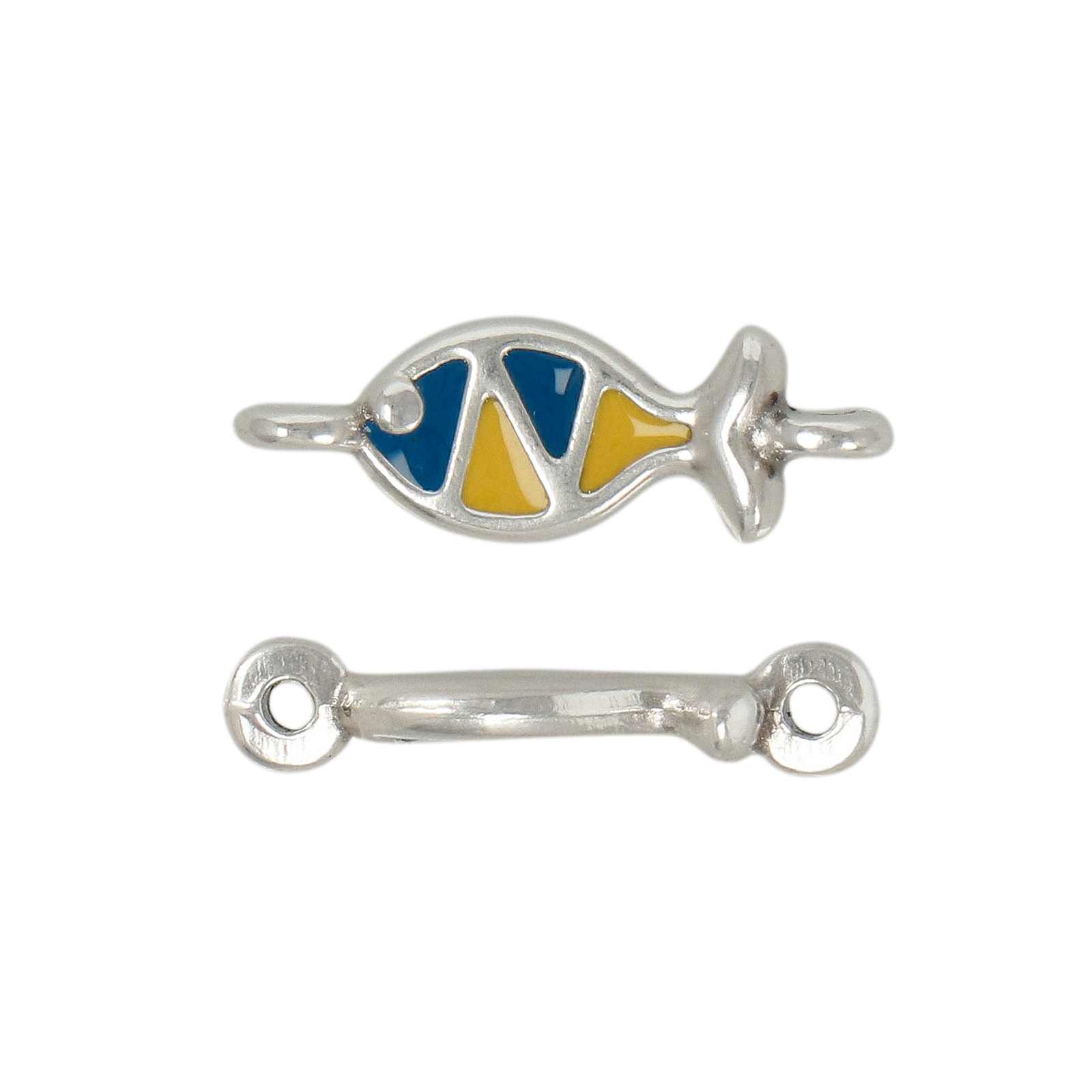 antique silver plated enameled fish link 14x7mm | 2pc
