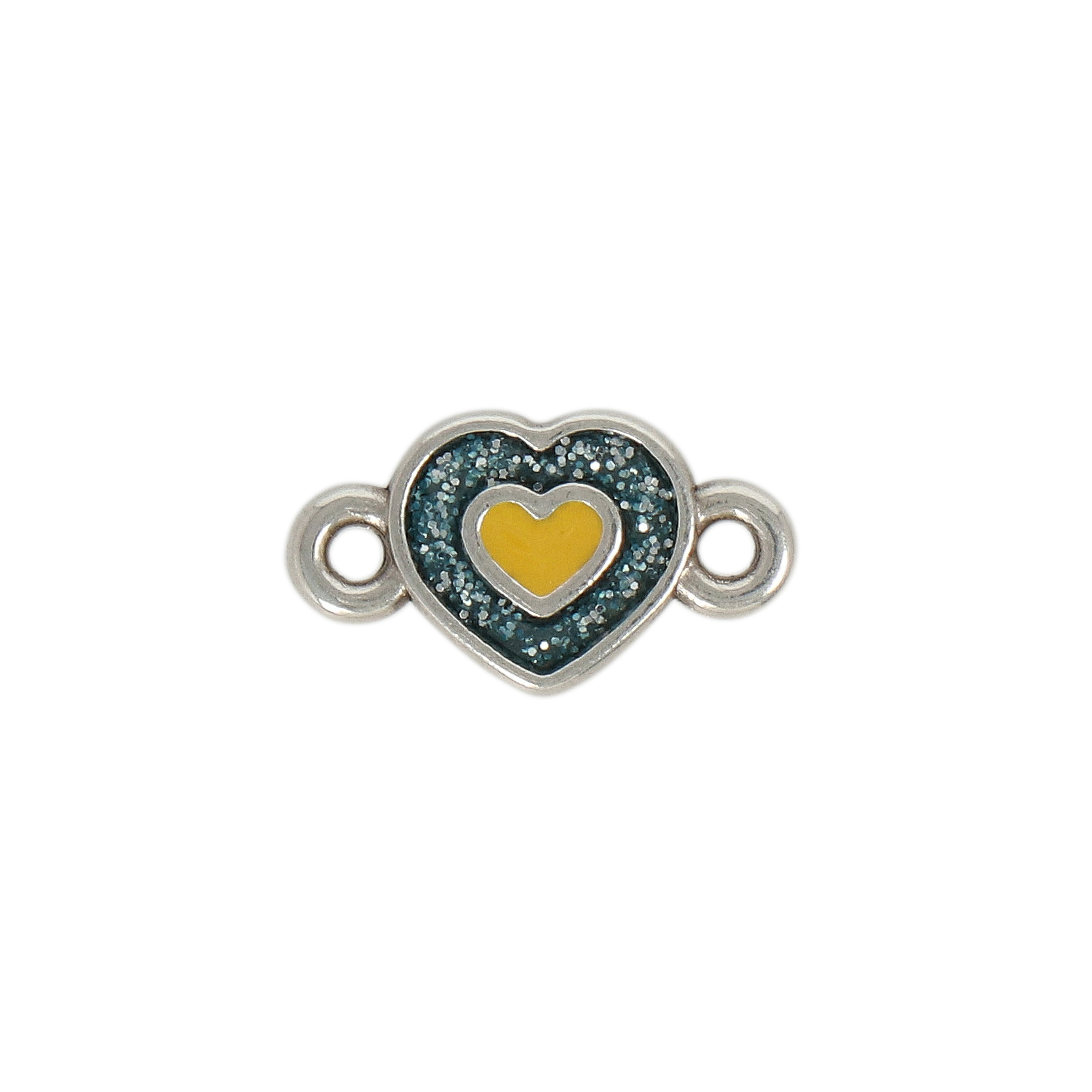 antique silver plated enameled glitter heart link 10mm | 2pc