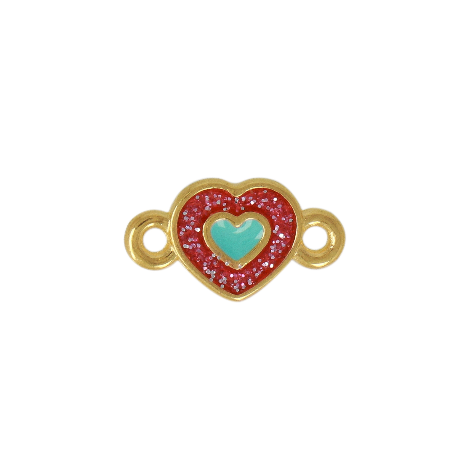 gold plated enameled glitter heart link 10mm | 2pc