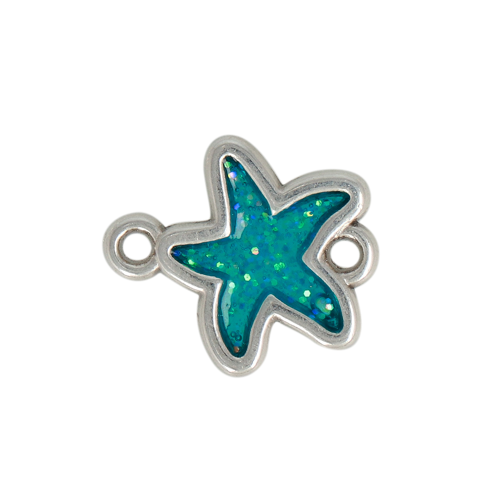 antique silver plated enameled glitter starfish link 16x14mm | 2pc