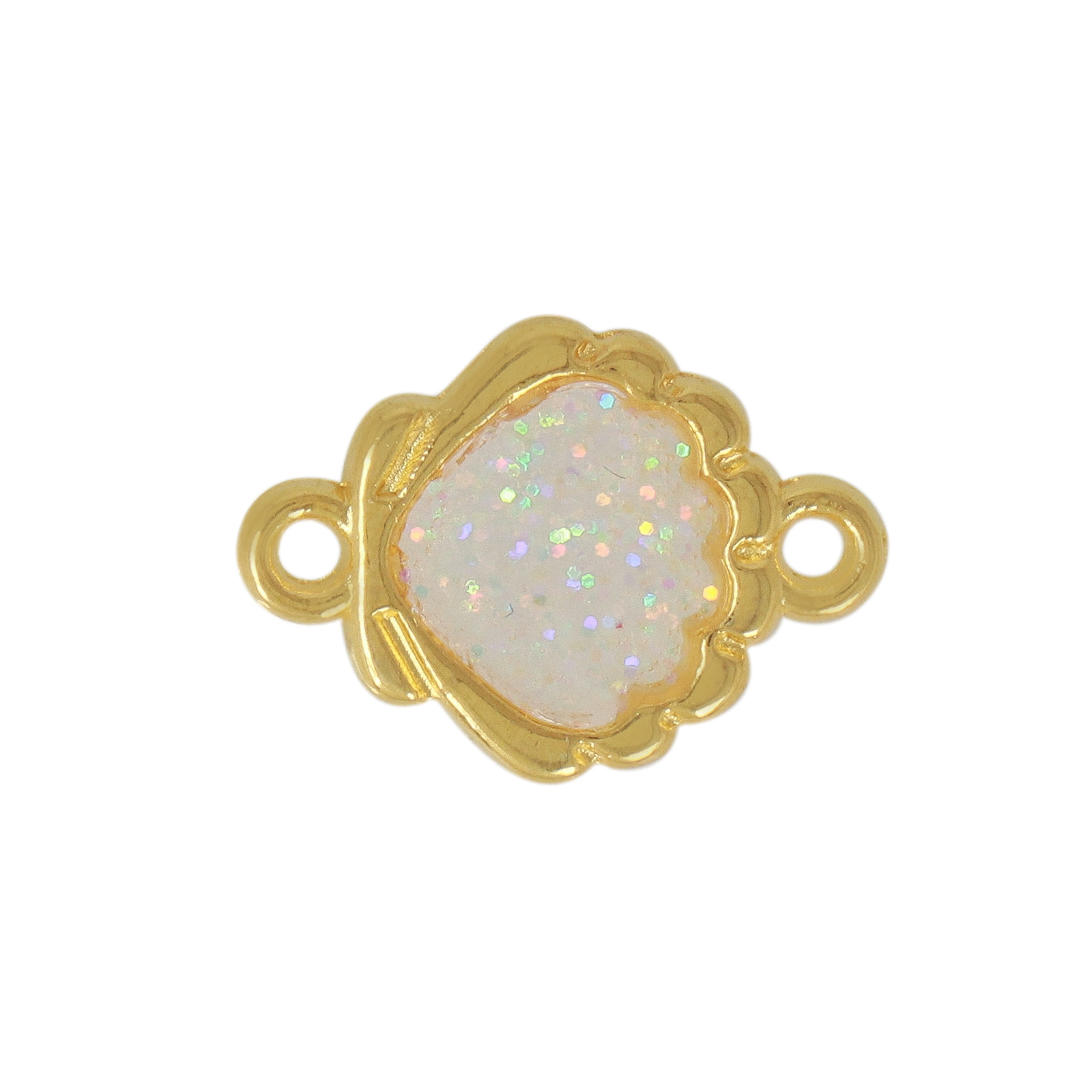 gold plated enameled glitter shell link 14mm | 2pc