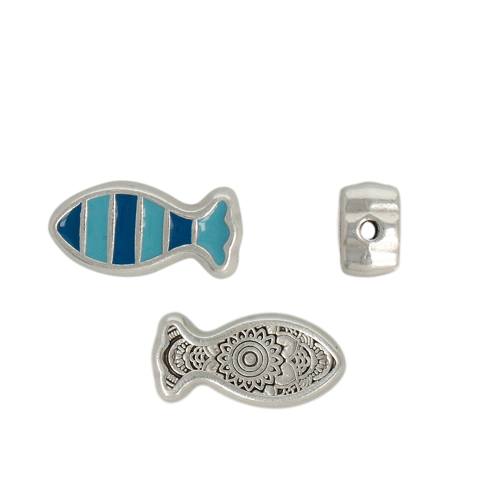 antique silver plated enameled beads fish 13x6mm | 2pc