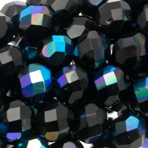 czech fire-polished round beads jet ab 8mm | 25pc