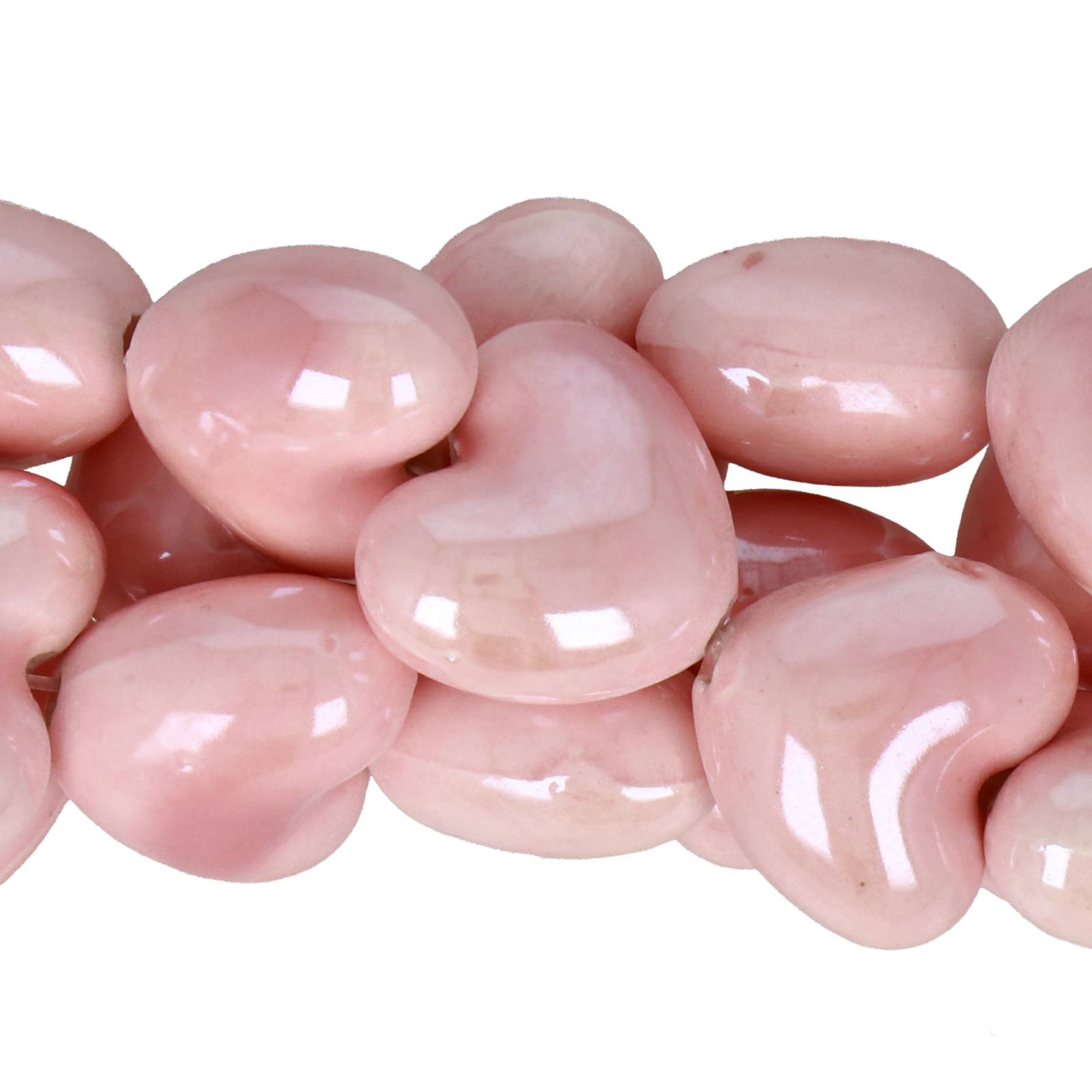 pink ceramic beads heart 16mm - 23pcs | 1 strand