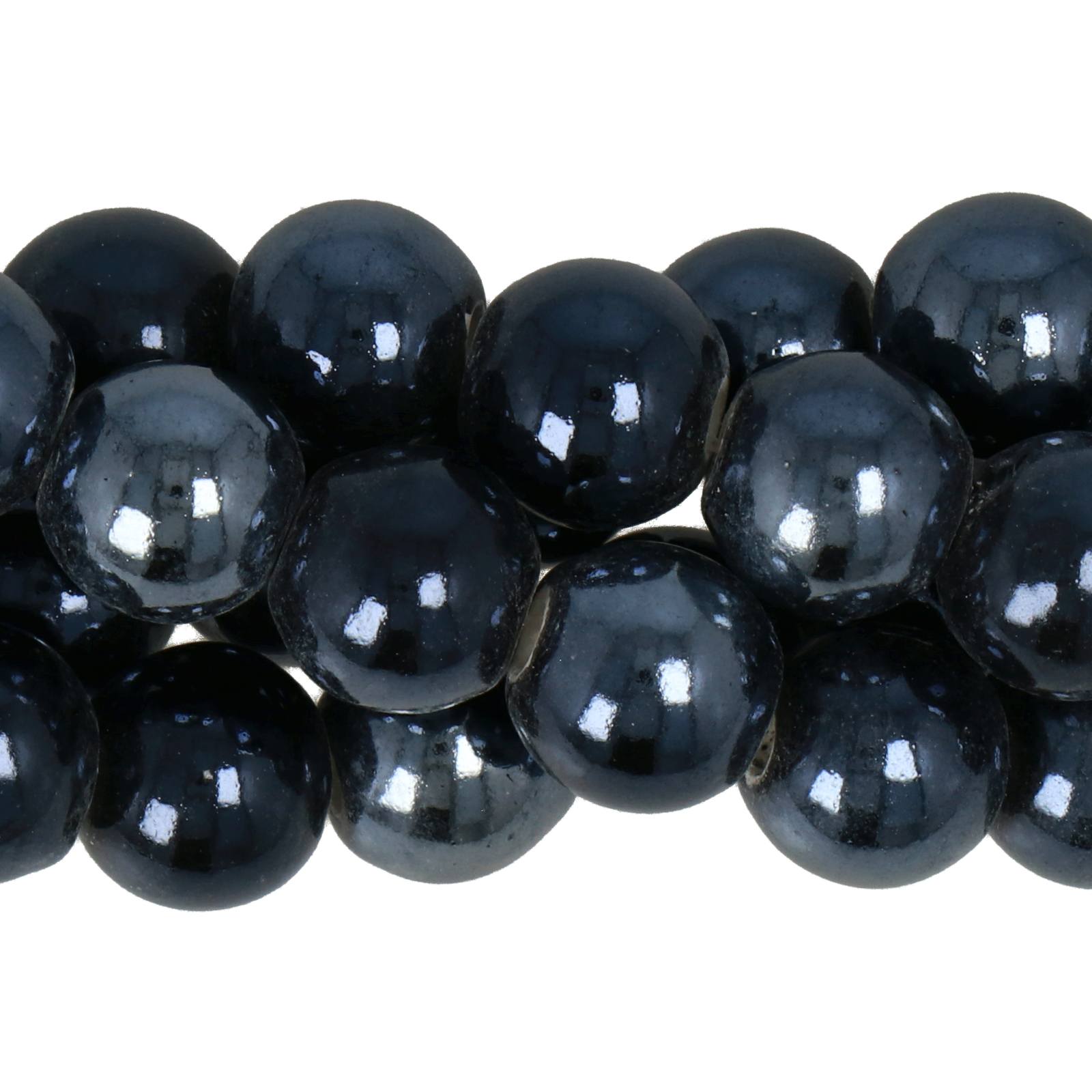 keramik perlen - schwarz rund 10mm - 30st | 1 strand