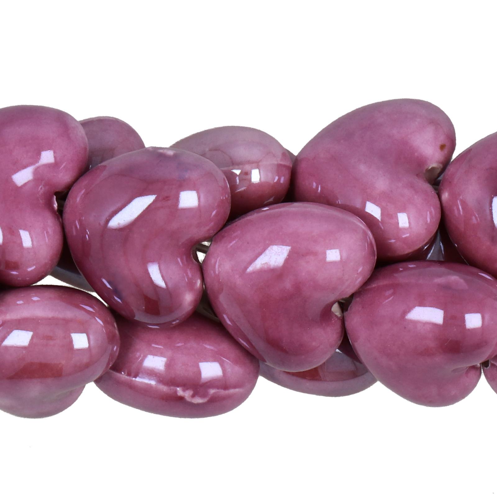 purple ceramic beads heart 16mm - 23pcs | 1 strand