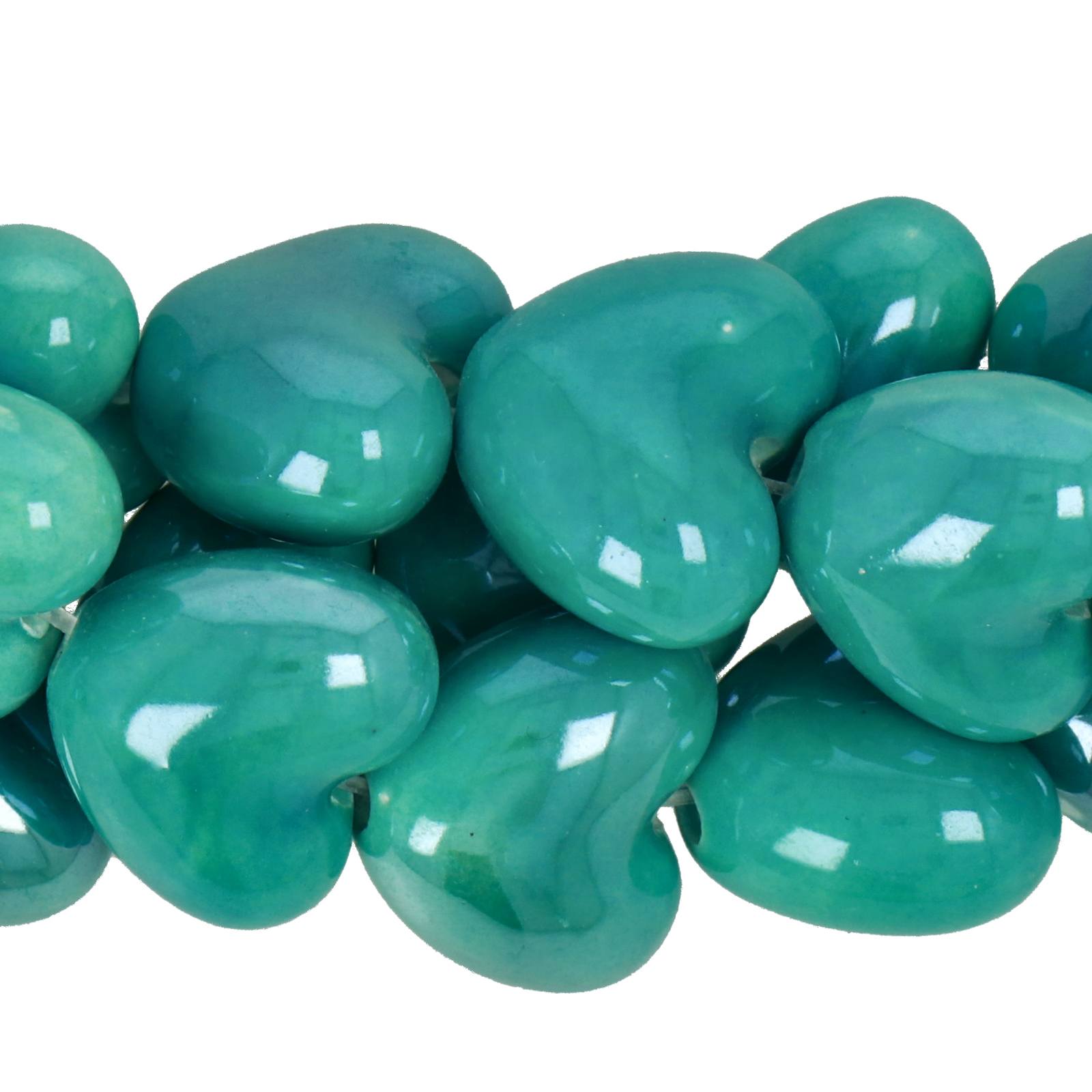 turquoise ceramic beads heart 16mm - 23pcs | 1 strand