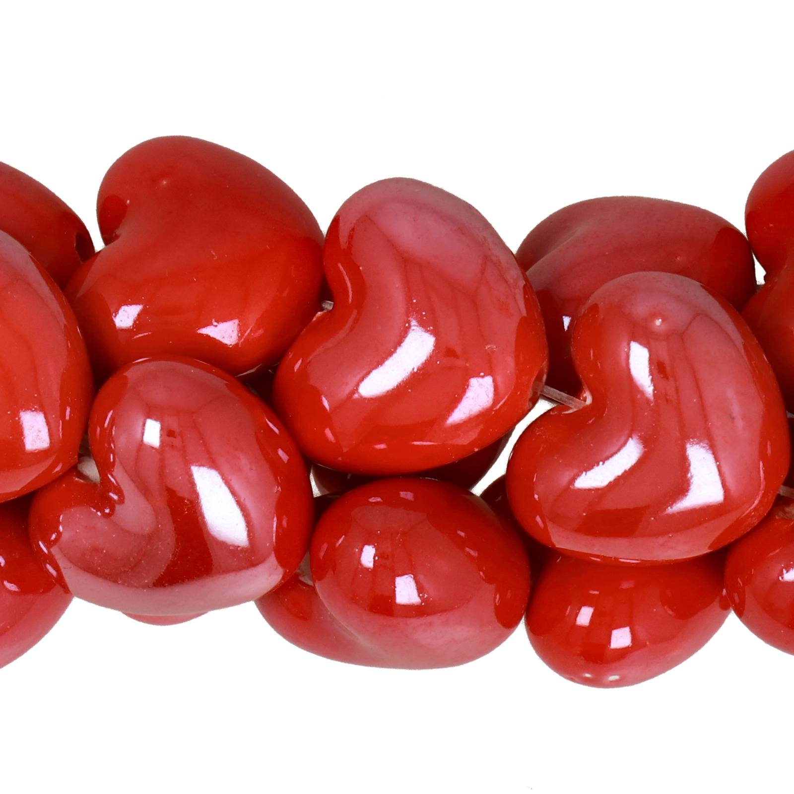keramik perlen - rot herz 16mm - 23st | 1 strand