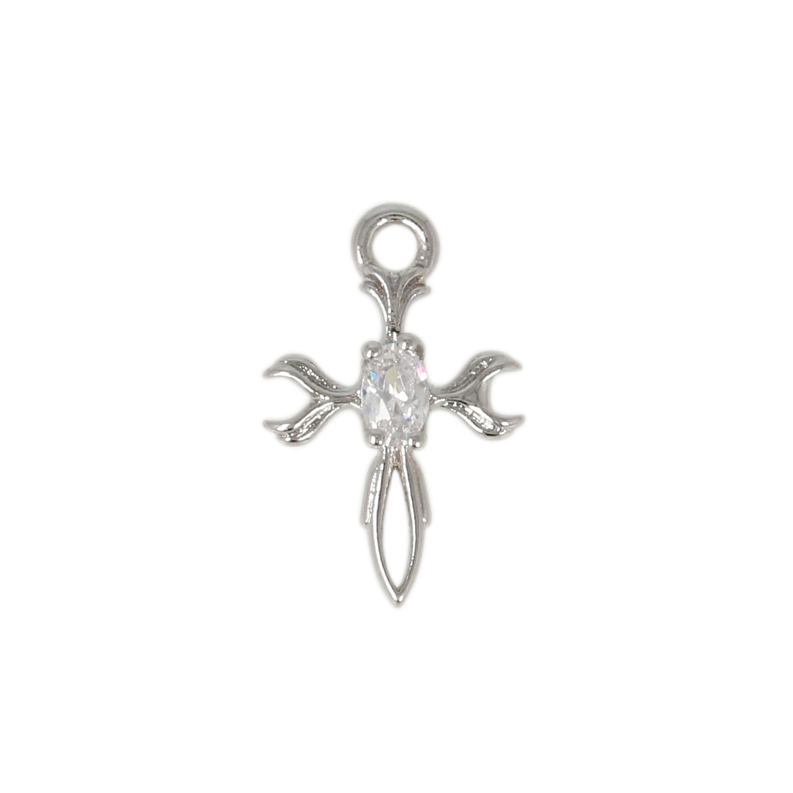 rhodium silver plated metal cz charm - cross 12x8mm | 2pc