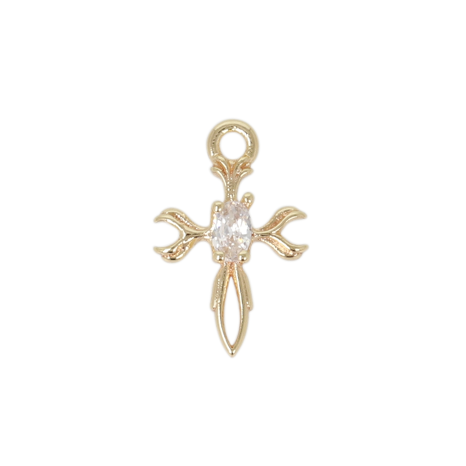 gold plated metal cz charm - cross 12x8mm | 2pc