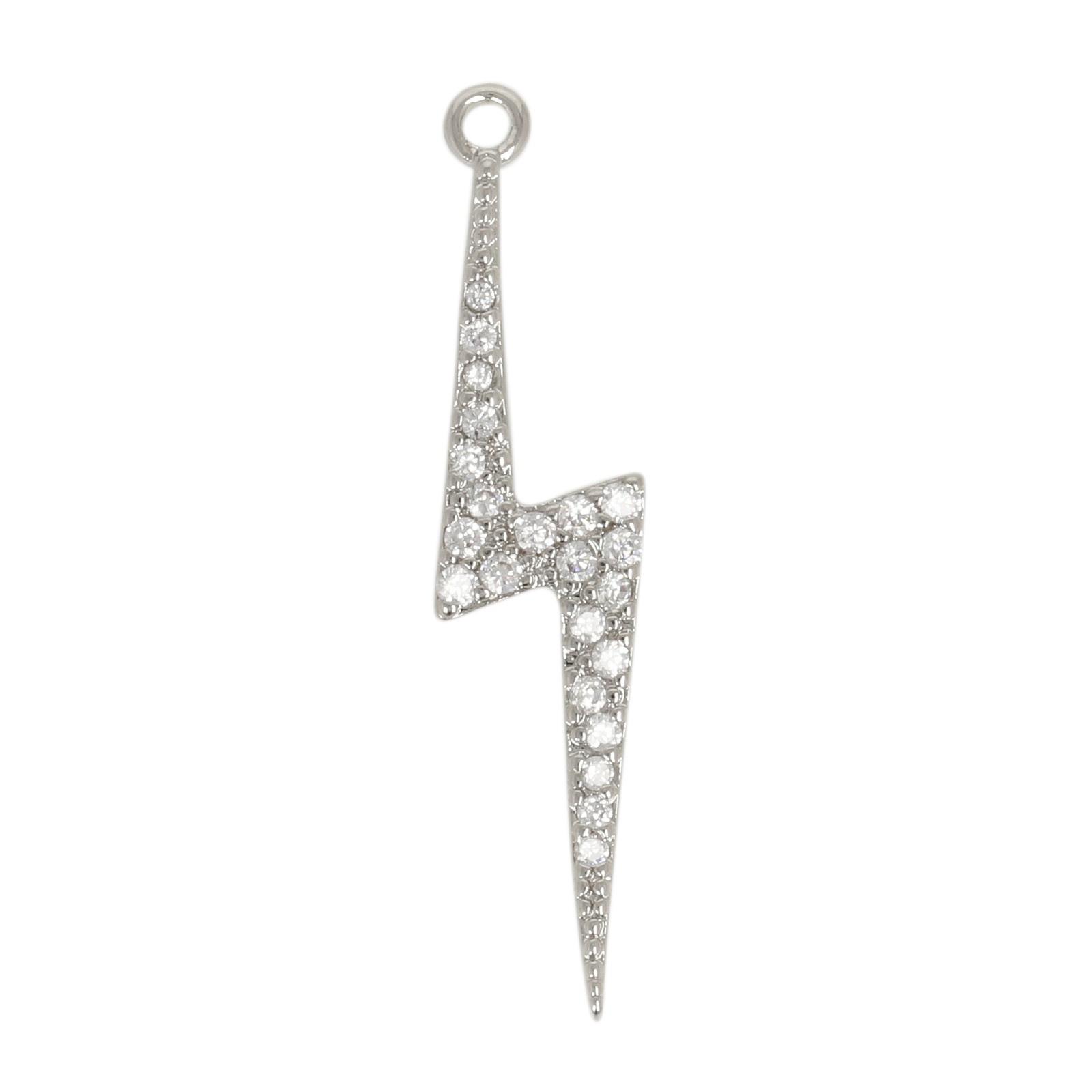 rhodium silver plated metal cz charm - flash 26mm | 2pc