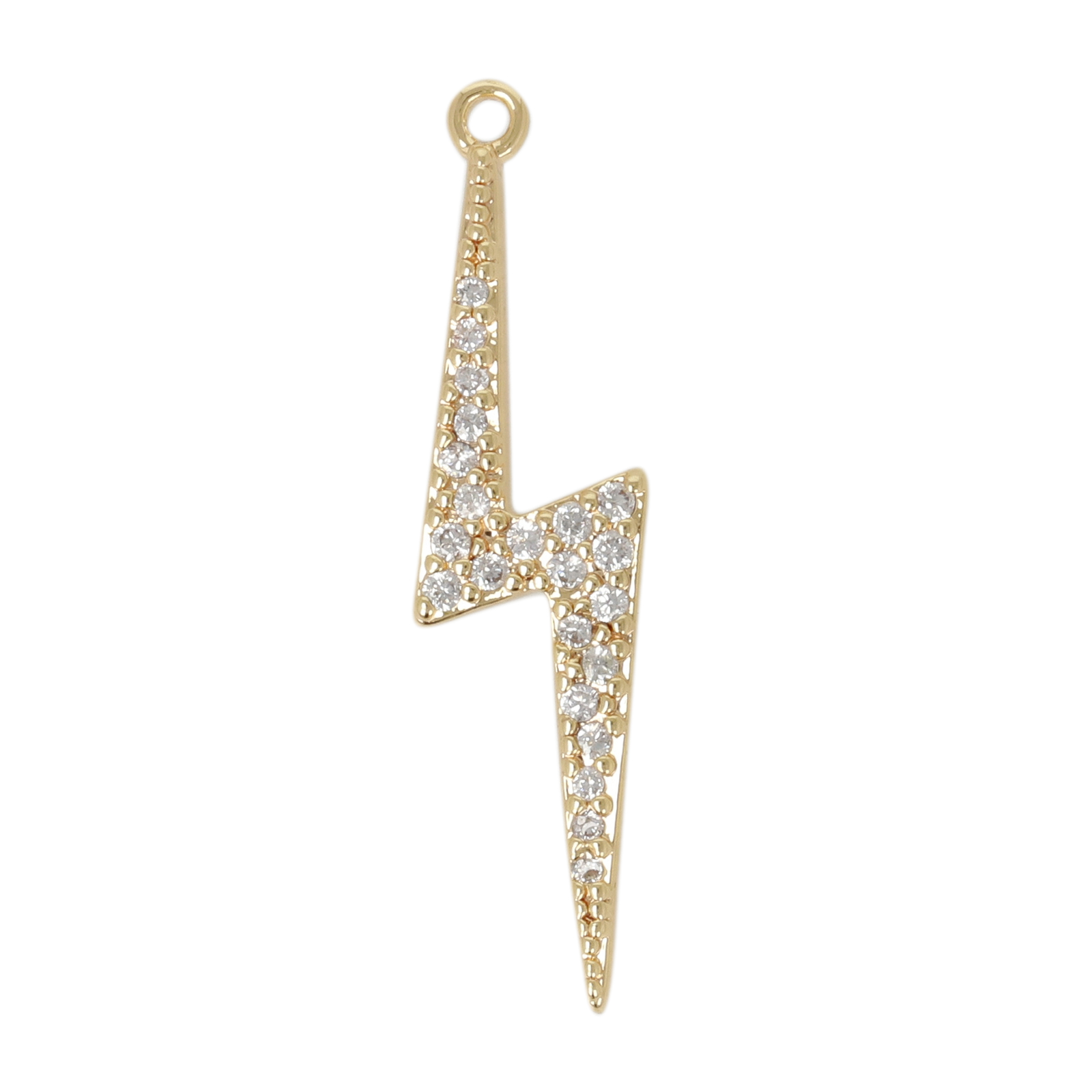 gold plated metal cz charm - flash 26mm | 2pc