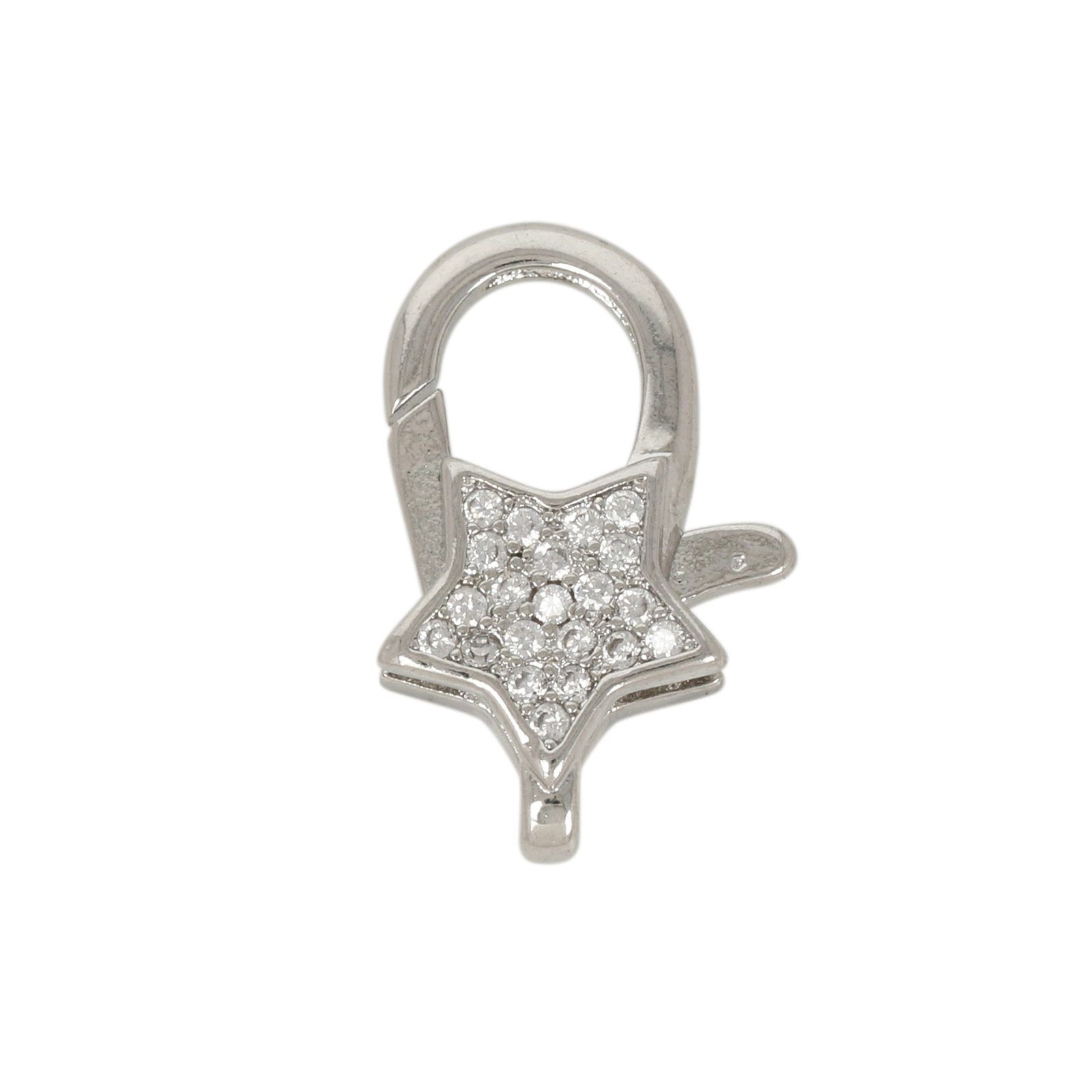 rhodium silver plated metal cz star lobster clasp 18x11mm | 1pc