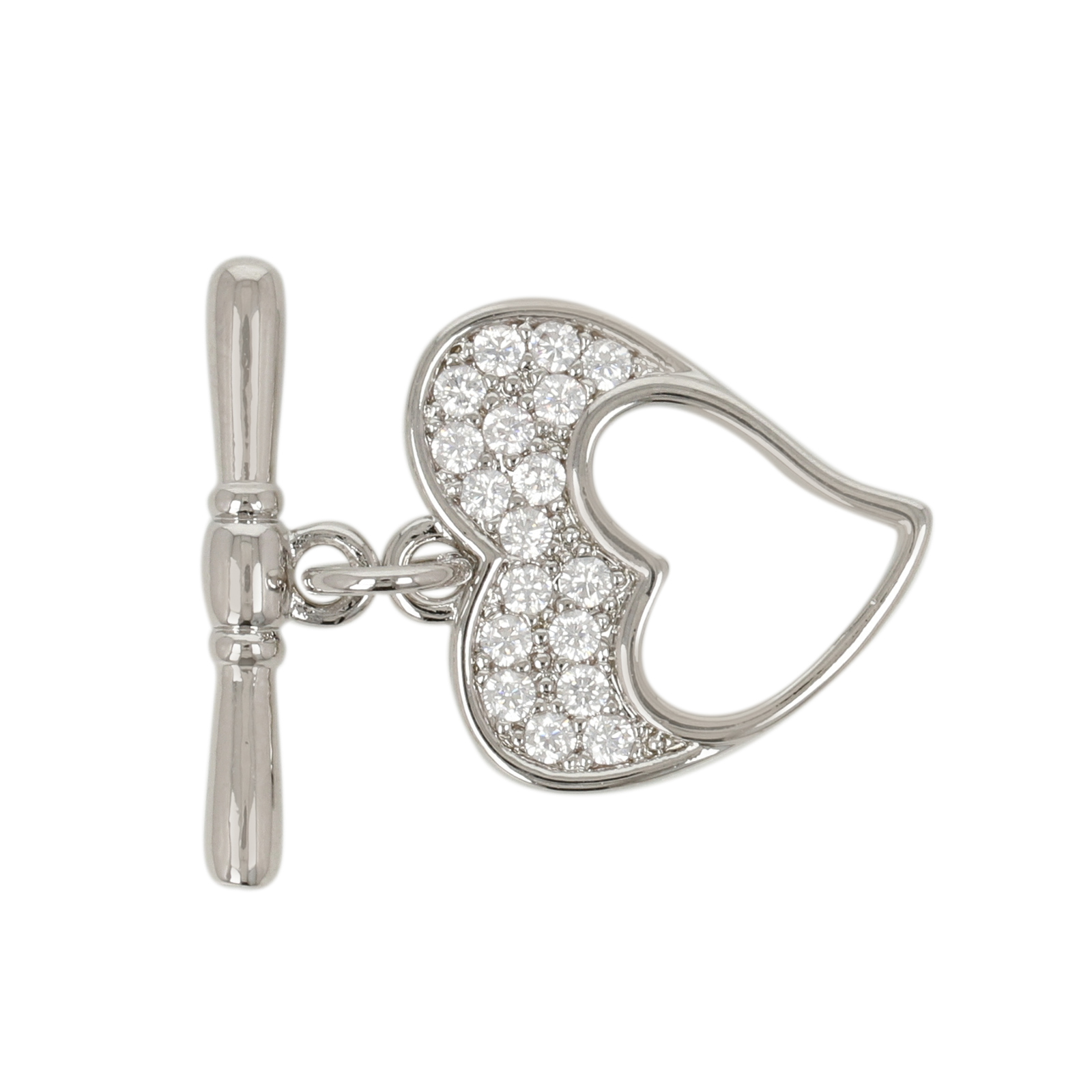 metal cz rhodium silver plated toogle clasp heart 14mm | 2pc