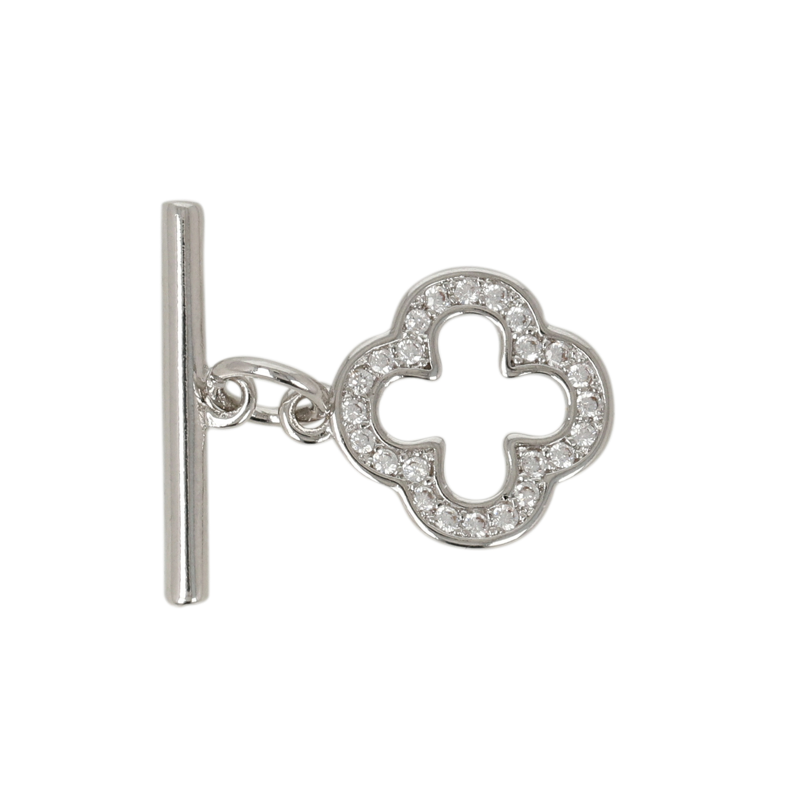 t-verschluss metal cz rhodium versilbert blume 11mm | 2st