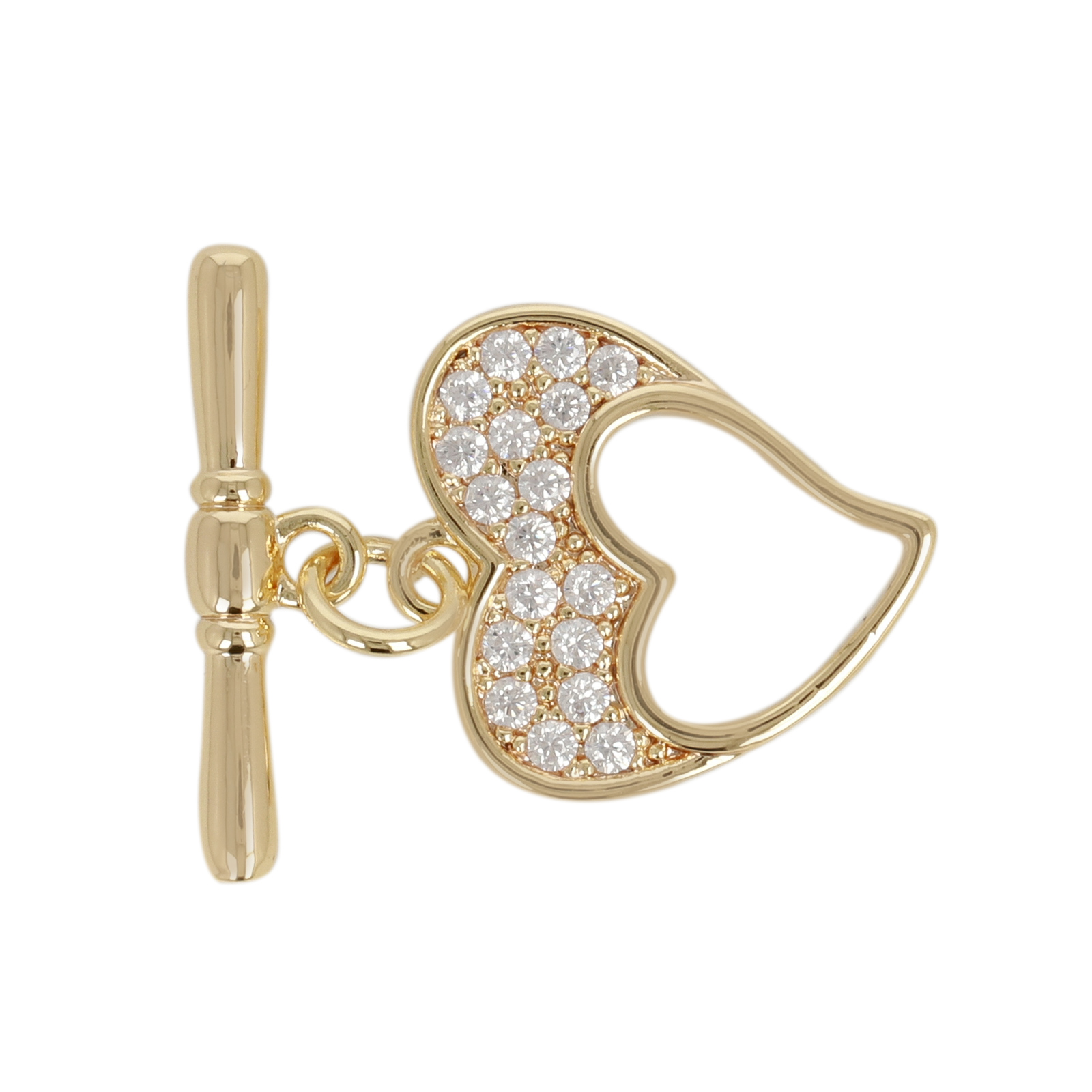 metal cz gold plated toogle clasp heart 14mm | 2pc