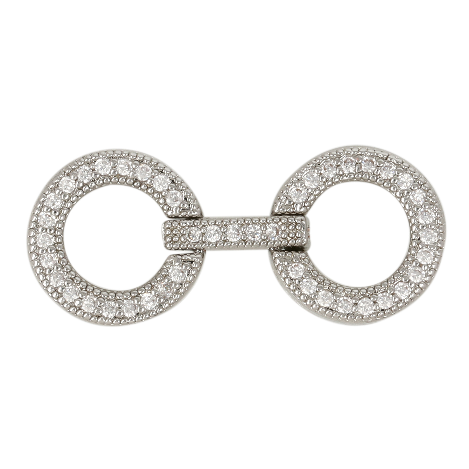 rhodium silver plated metal cz pressure clasp 30x12mm | 1pc