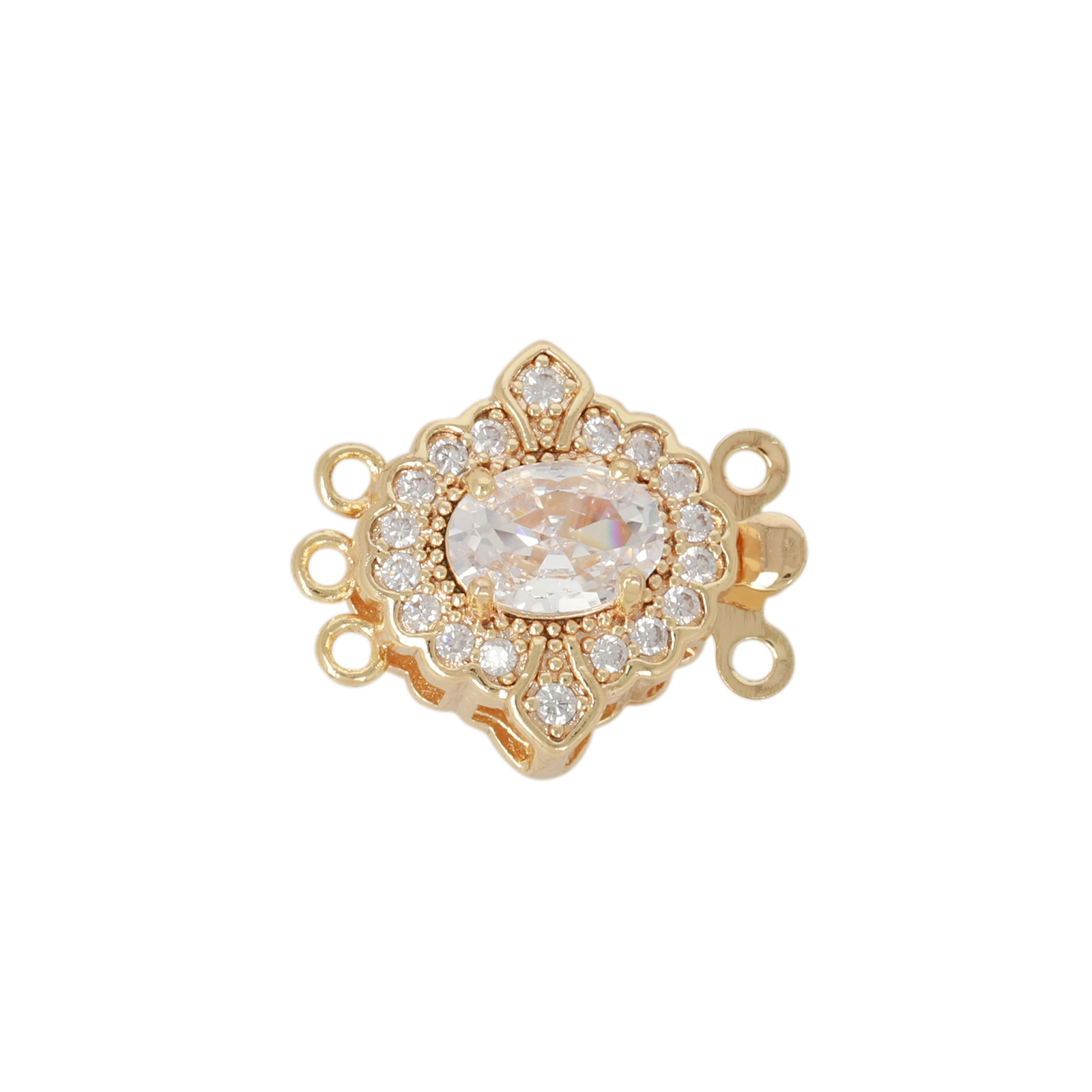 metal cz gold plated 3 strand box clasp crystal 12mm | 1pc