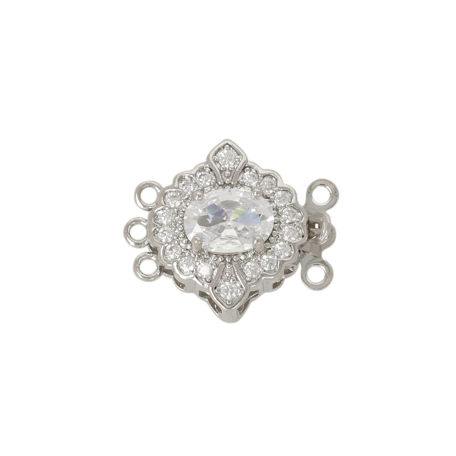 metal cz rhodium silver plated 3 strand box clasp crystal 12mm | 1pc