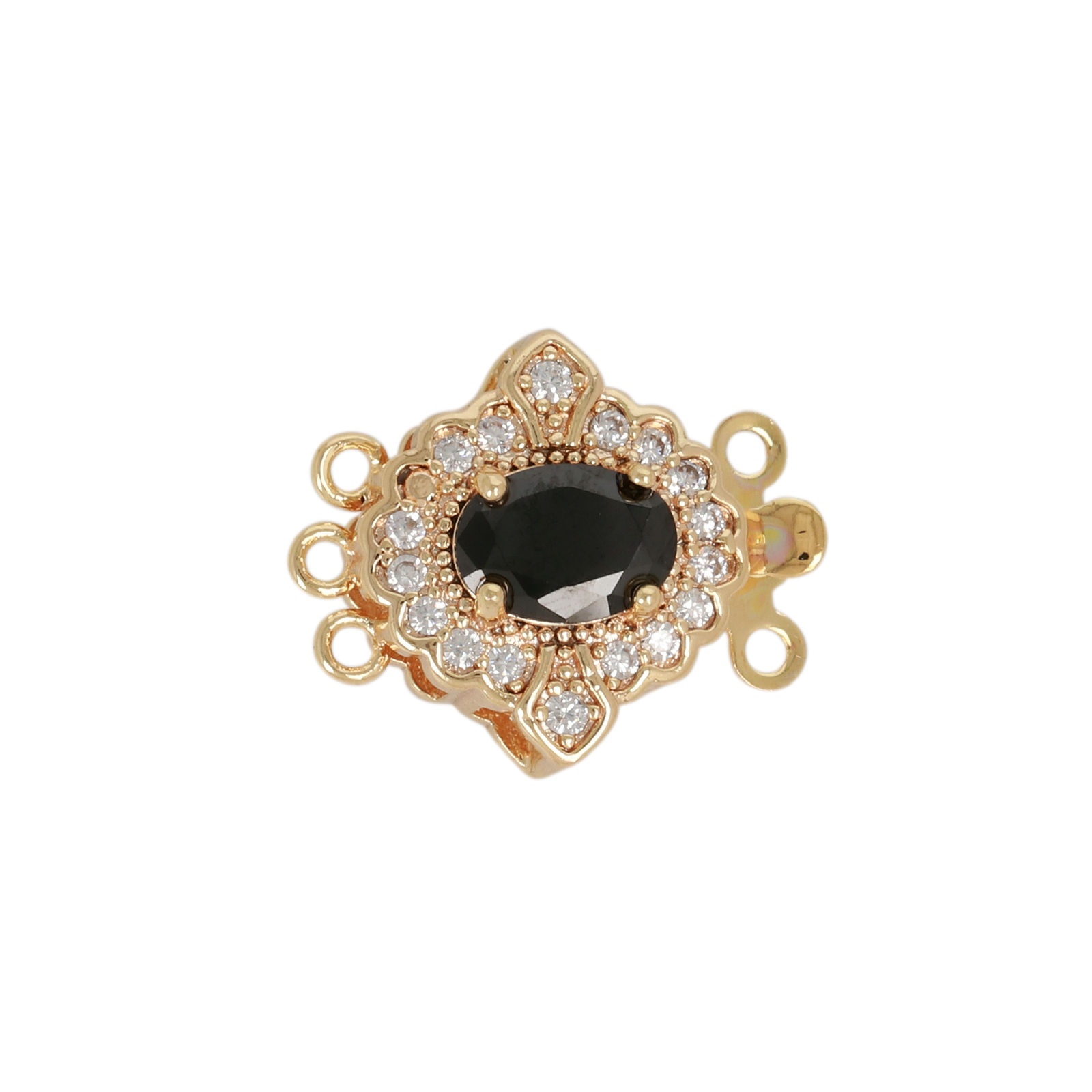 metal cz gold plated 3 strand box clasp jet 12mm | 1pc