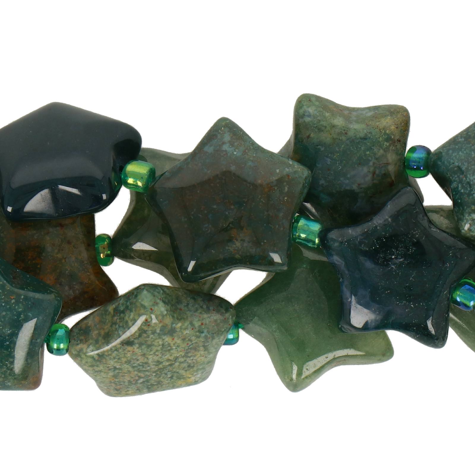 moss agate star gemstone bead 15mm | 4pc