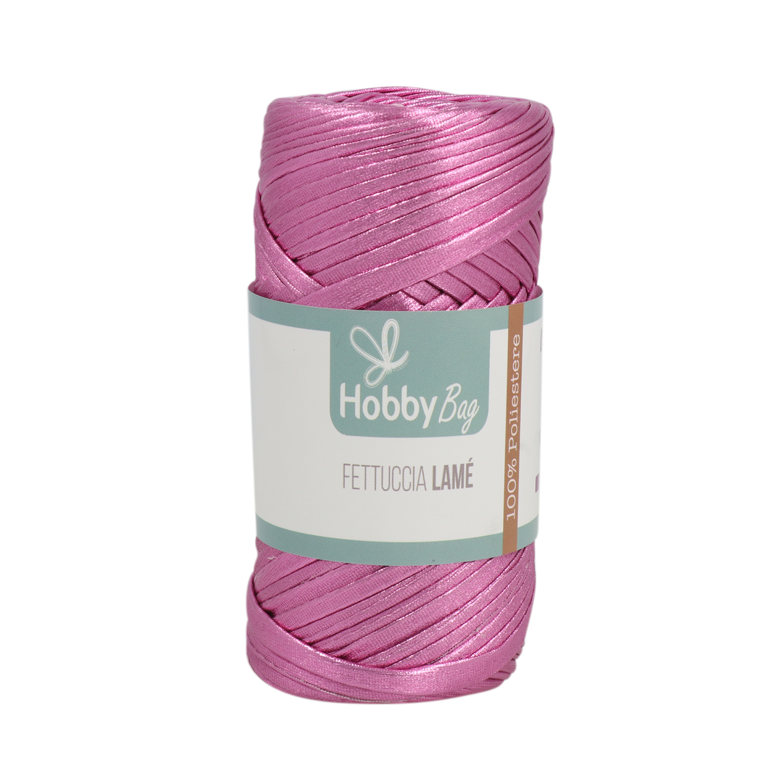 hobbybag t-shirt yarn fettuccia lamè - pink - 120-130gr (50mt) | 1pc
