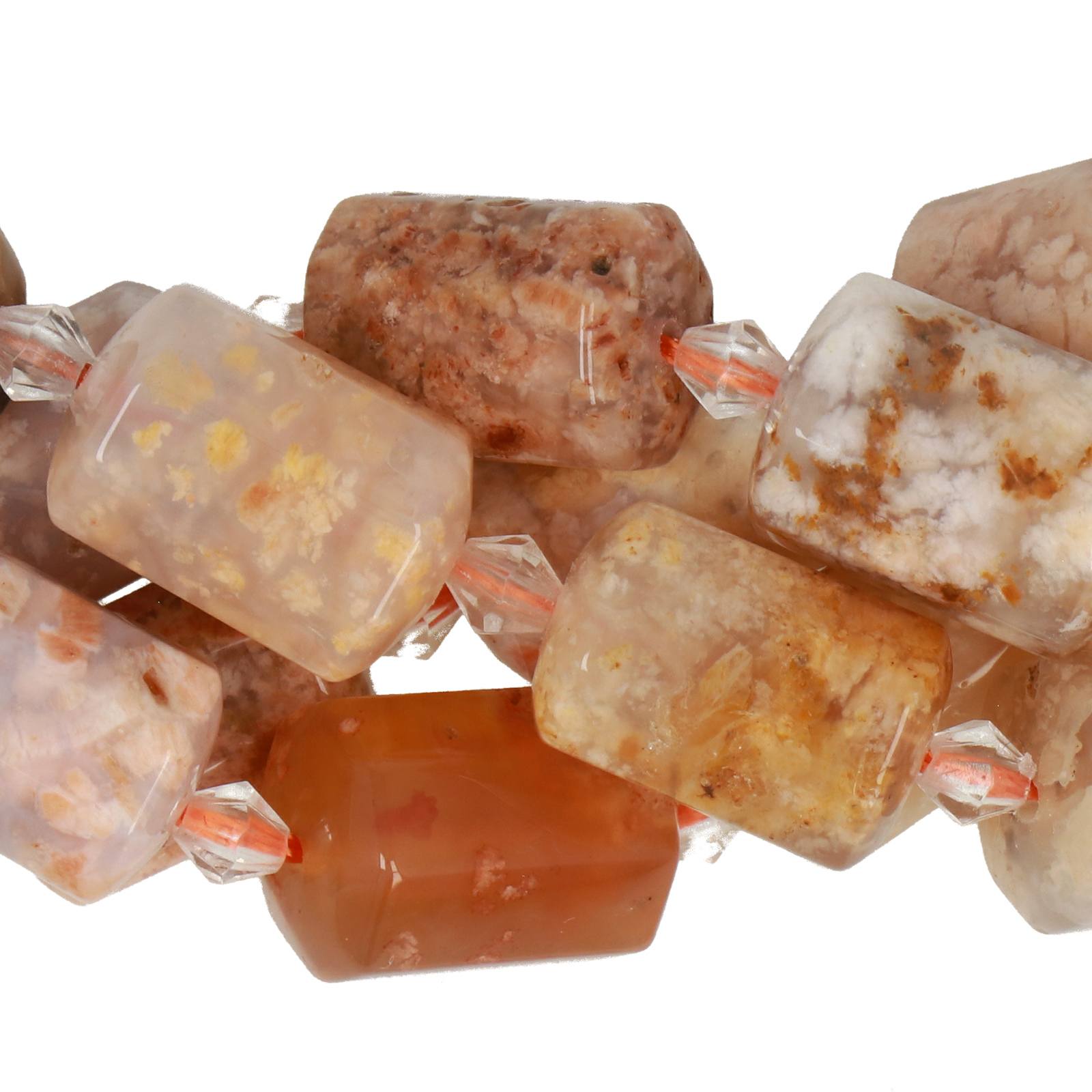 flower agate faceted tube 14x10mm | 15/16-inch strand