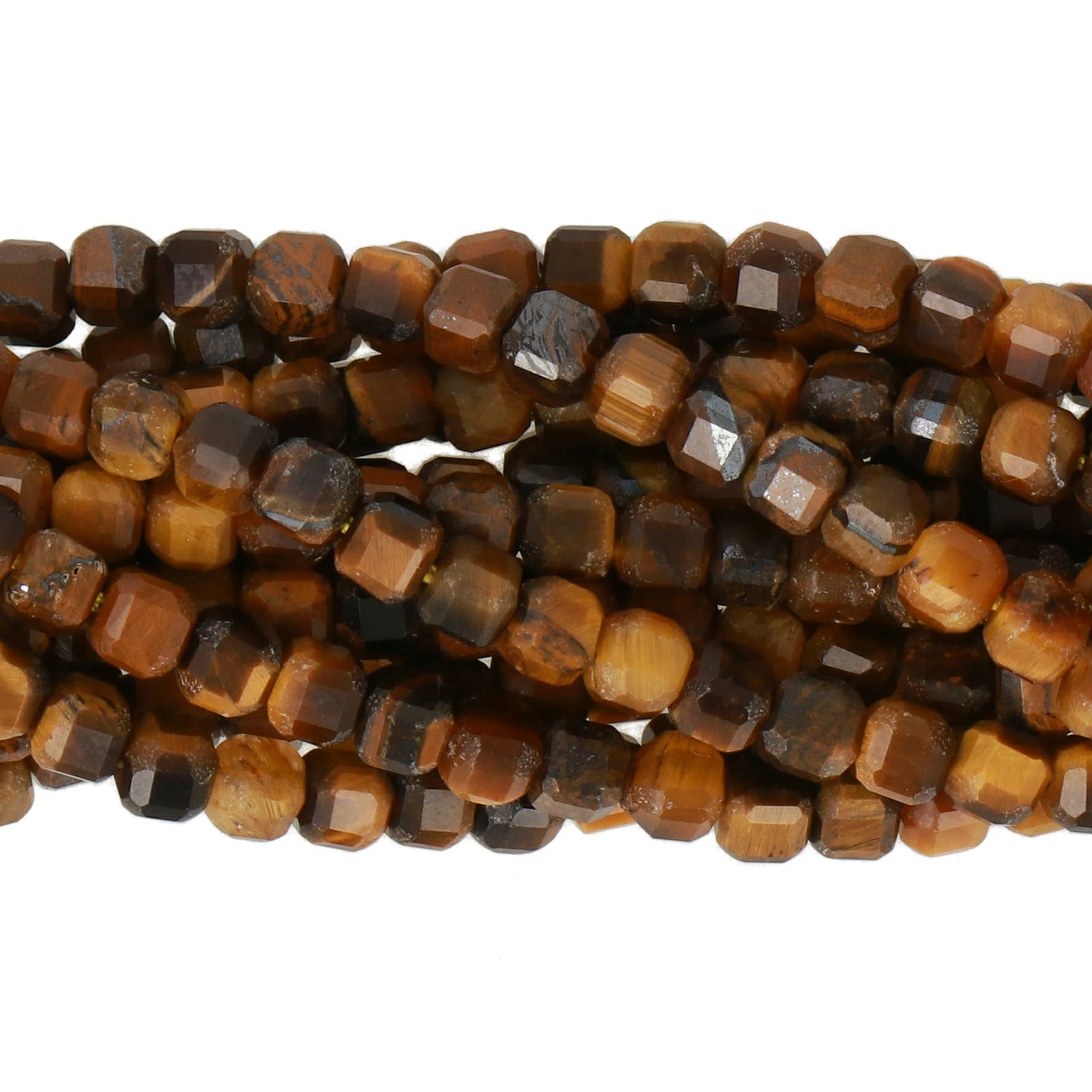 brown tiger eye mini faceted cube 3mm aprox | 15/16-inch strand