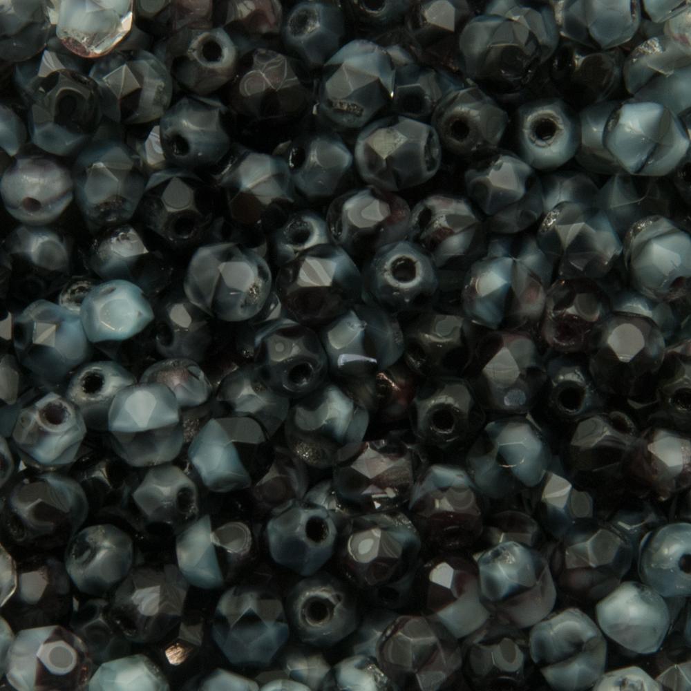 czech fire-polished round beads - blue/green black swirl 4mm | 50pc