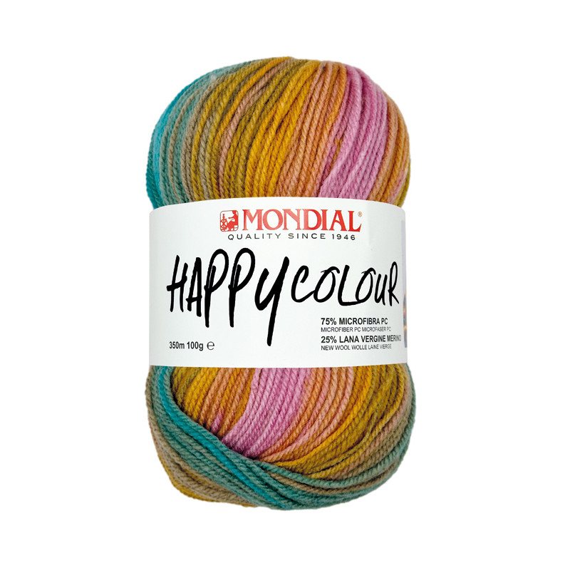 happy colour mondial - light blue/pink/mustard (496) - 100gr (350mt) | 1pc