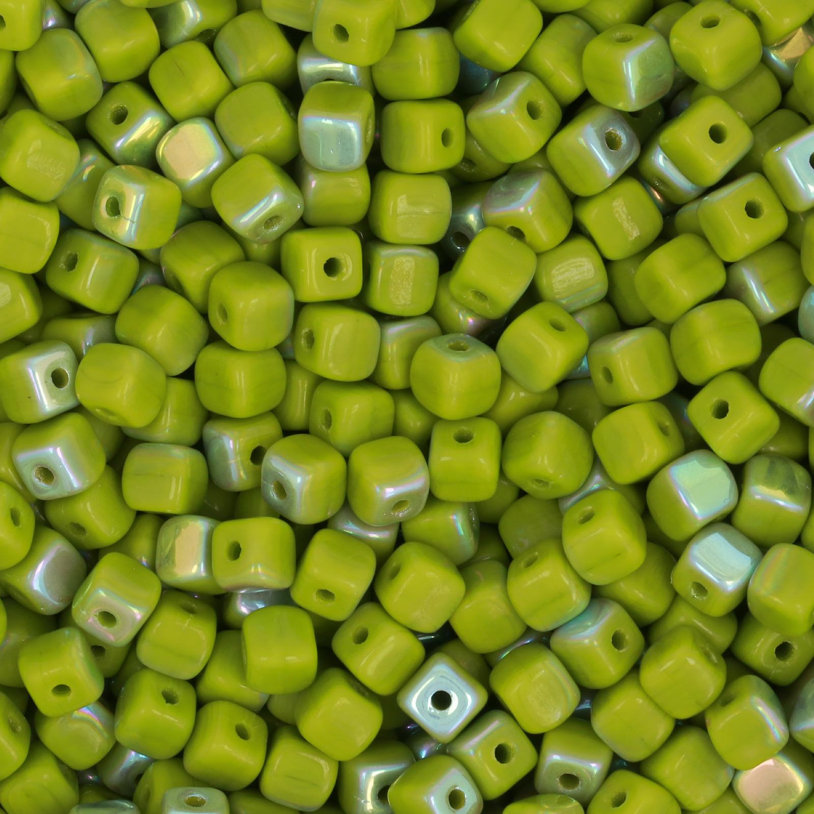 czech cube beads - opaque olive ab 4mm | 50pc