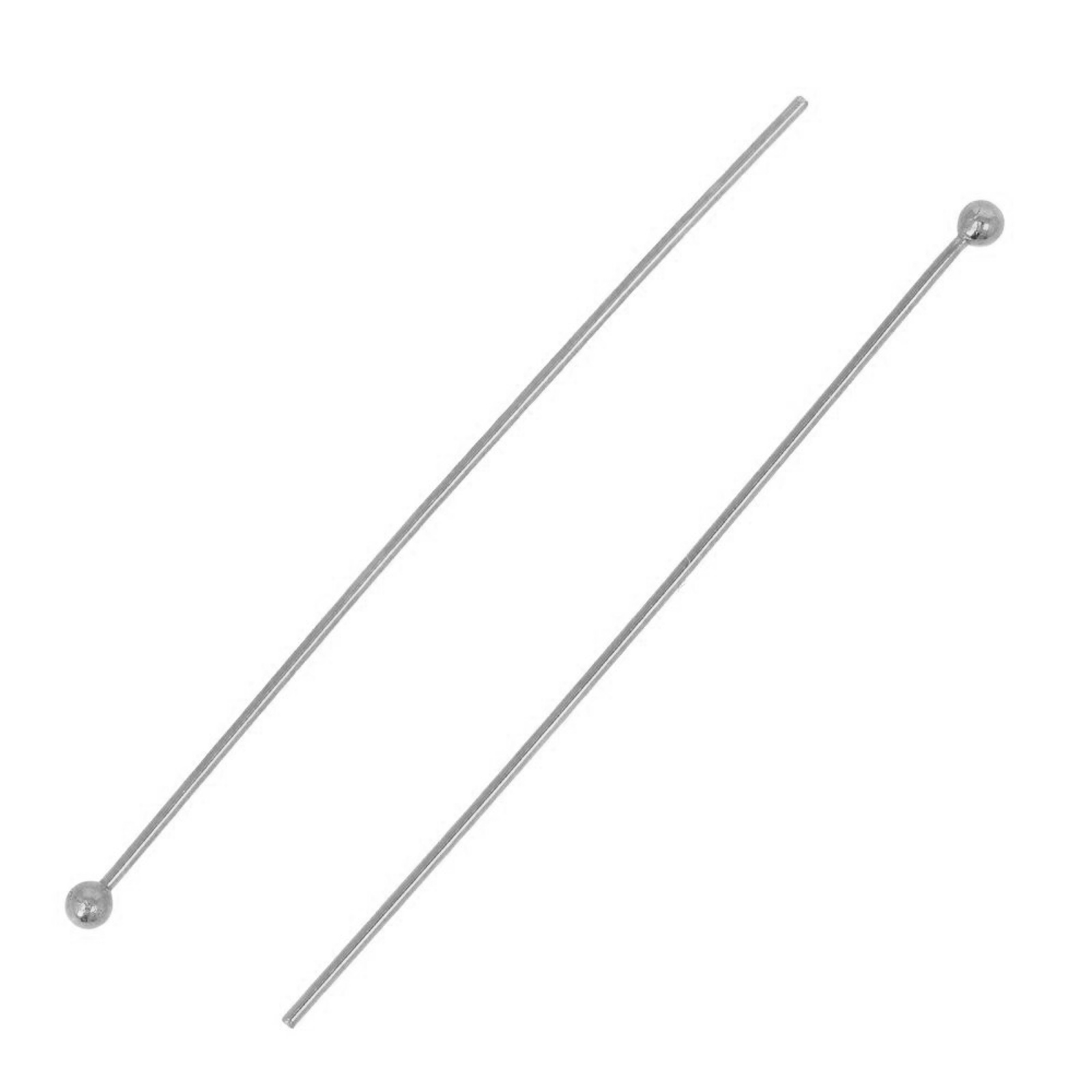 rhodium silver plated ball end headpin 50mm - wire 0,70mm -- | 50pc