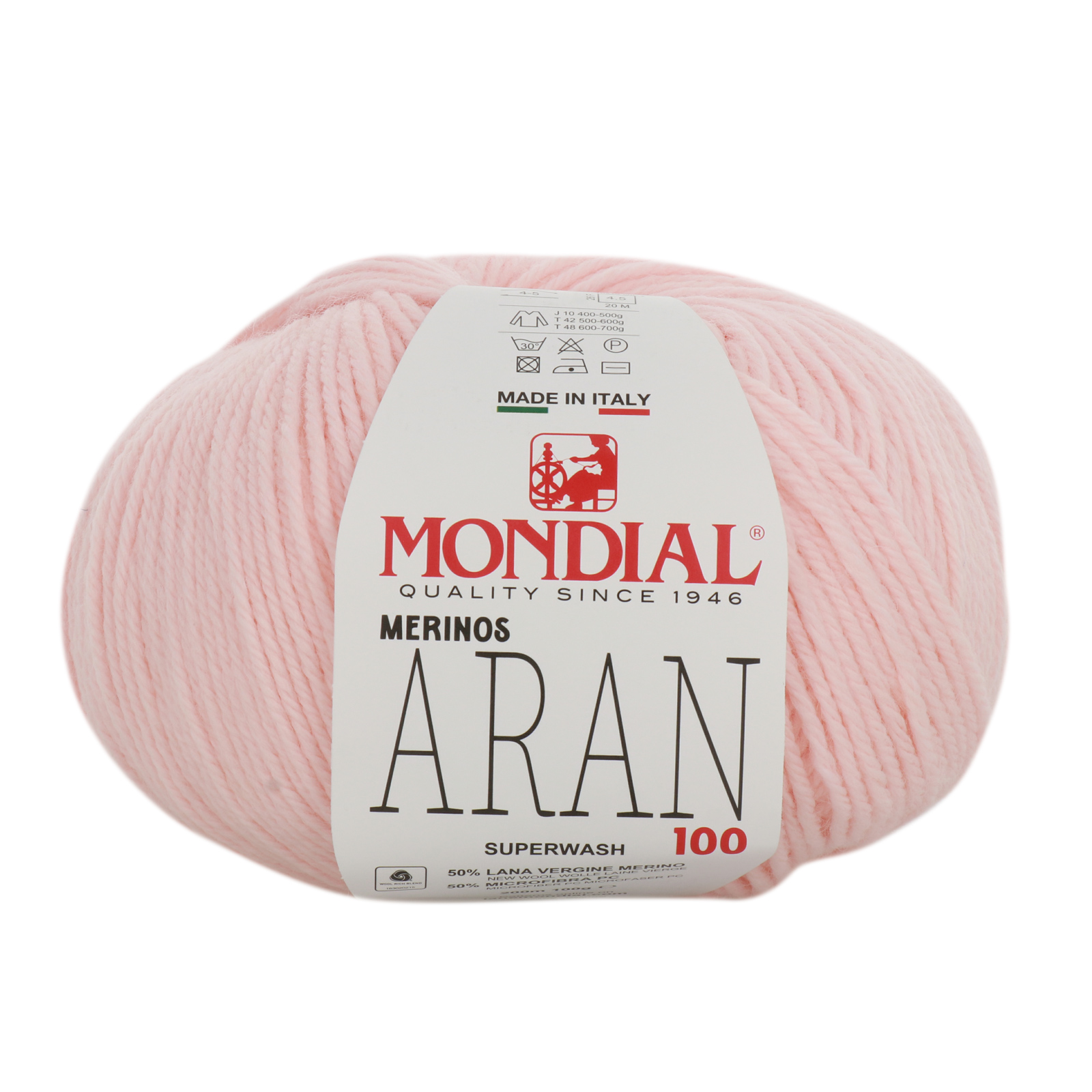merinos aran 100 mondial - baby pink (595) - 100gr (200mt) | 1pc