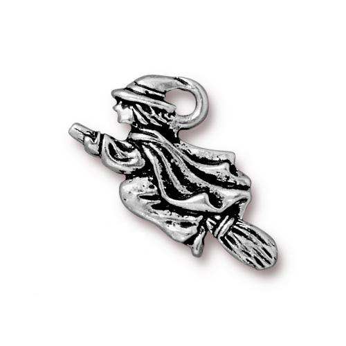 antique silver plated witch charm 23x13mm | 1pc
