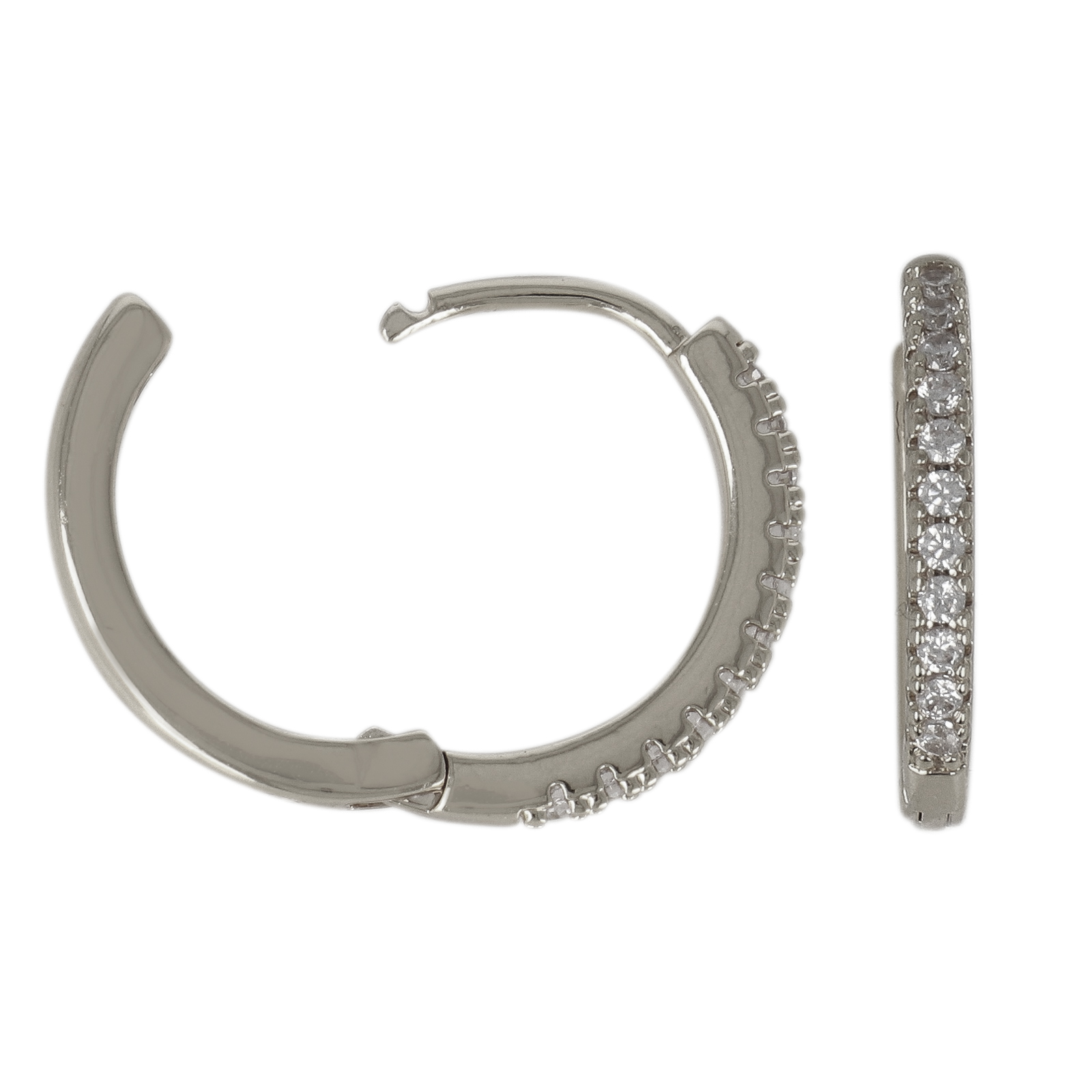 rhodium silver plated leverback hoop earring cubic zirconia 17x2mm | 2pc