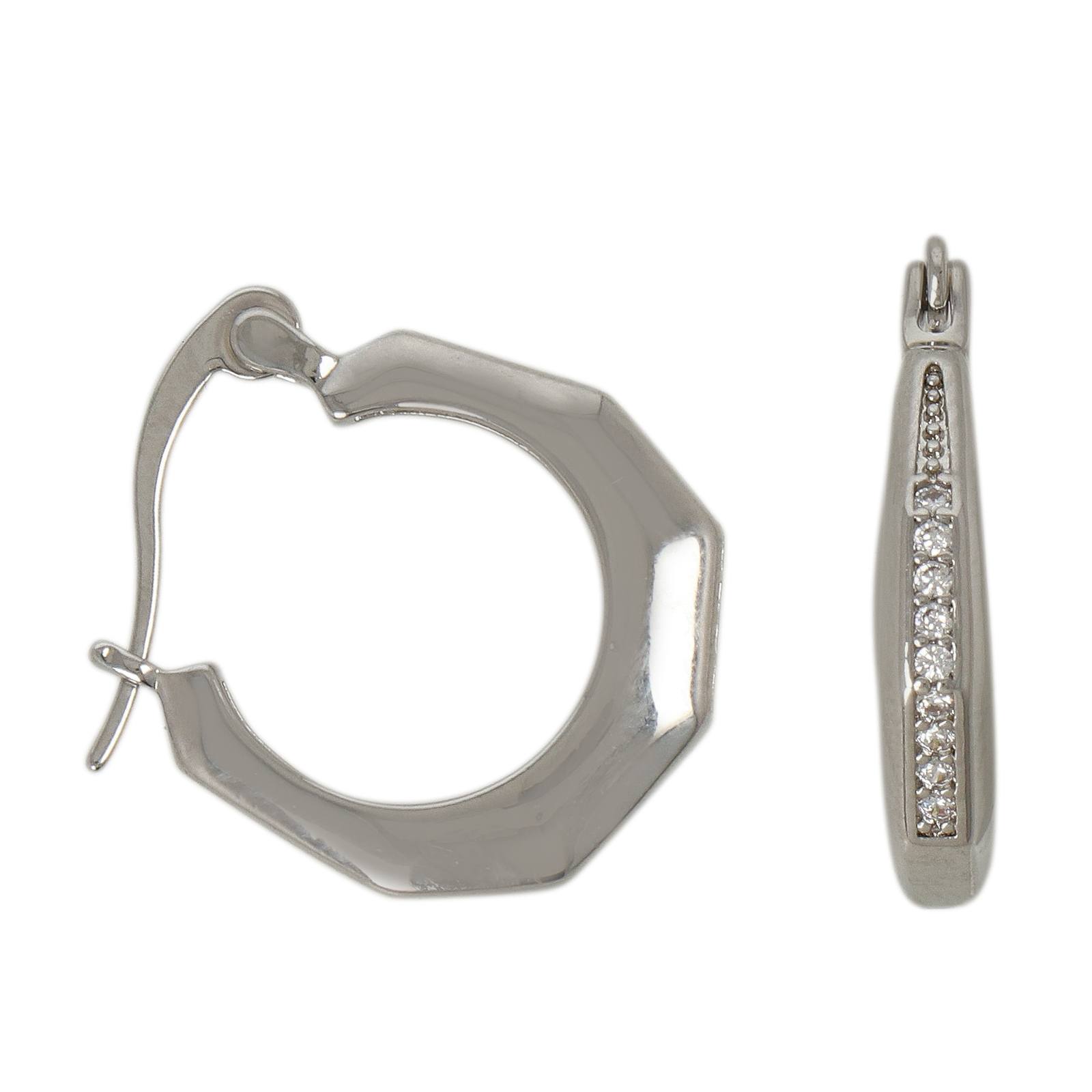 rhodium silver plated leverback hoop earring cubic zirconia 20,5x3,5mm | 2pc