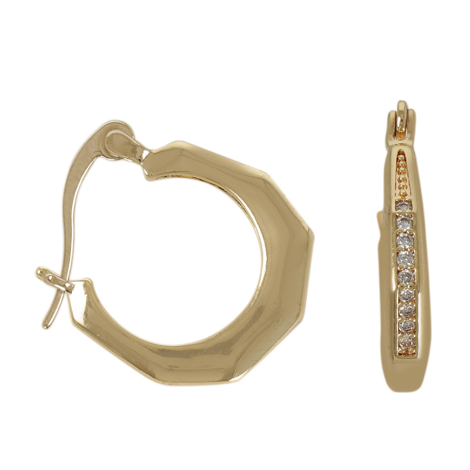 gold plated leverback hoop earring cubic zirconia 20,5x3,5mm | 2pc